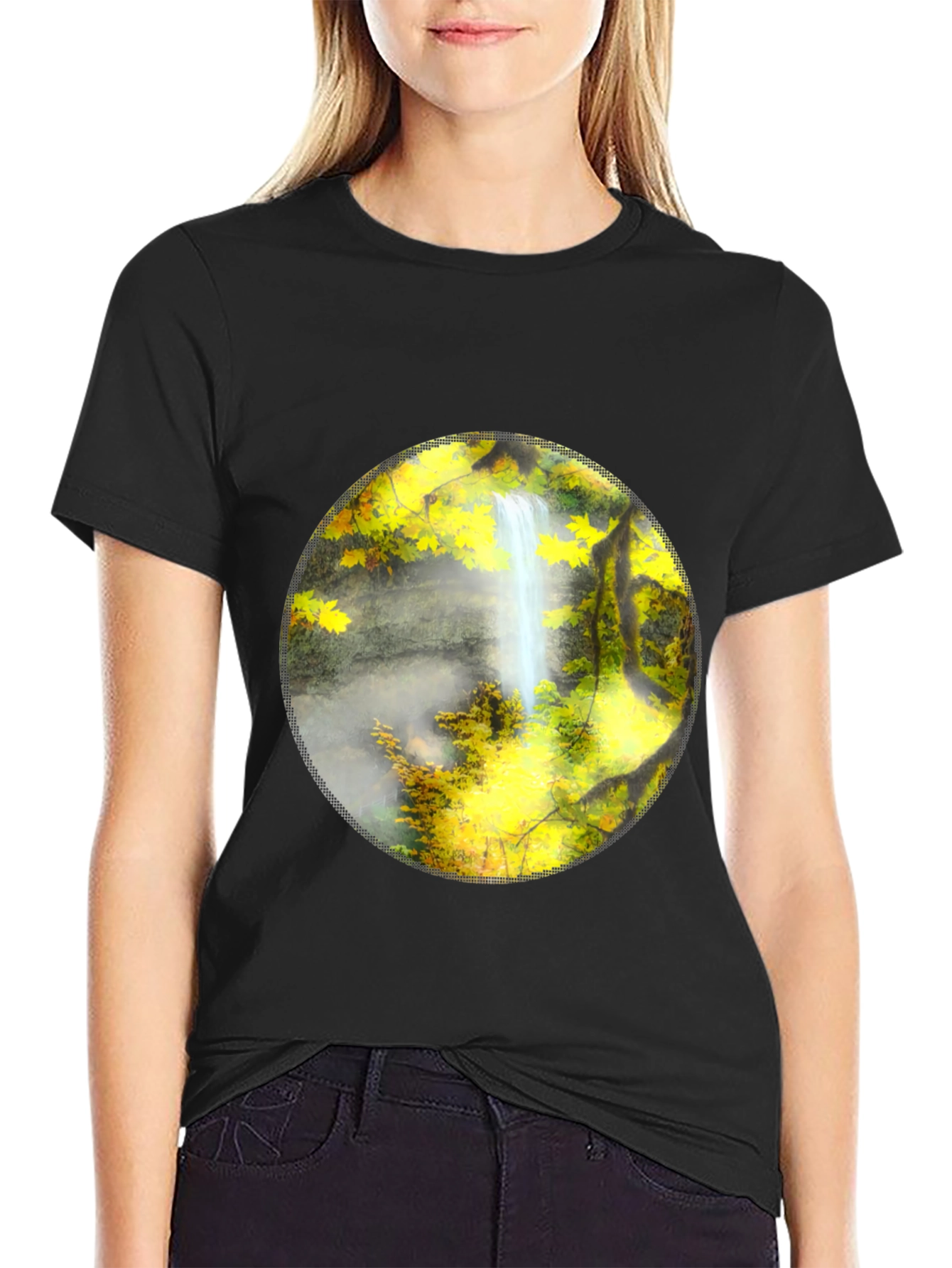 Black Waterfall Graphic Tee - Nature Lover's Black T-Shirt view 2