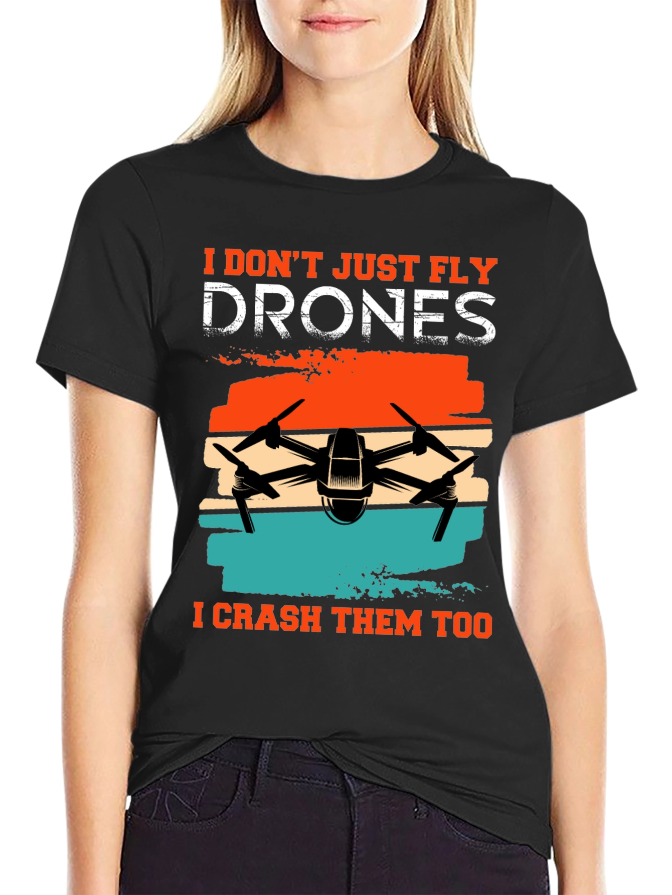 Black Drone Enthusiast T-Shirt - Fly & Crash view 2