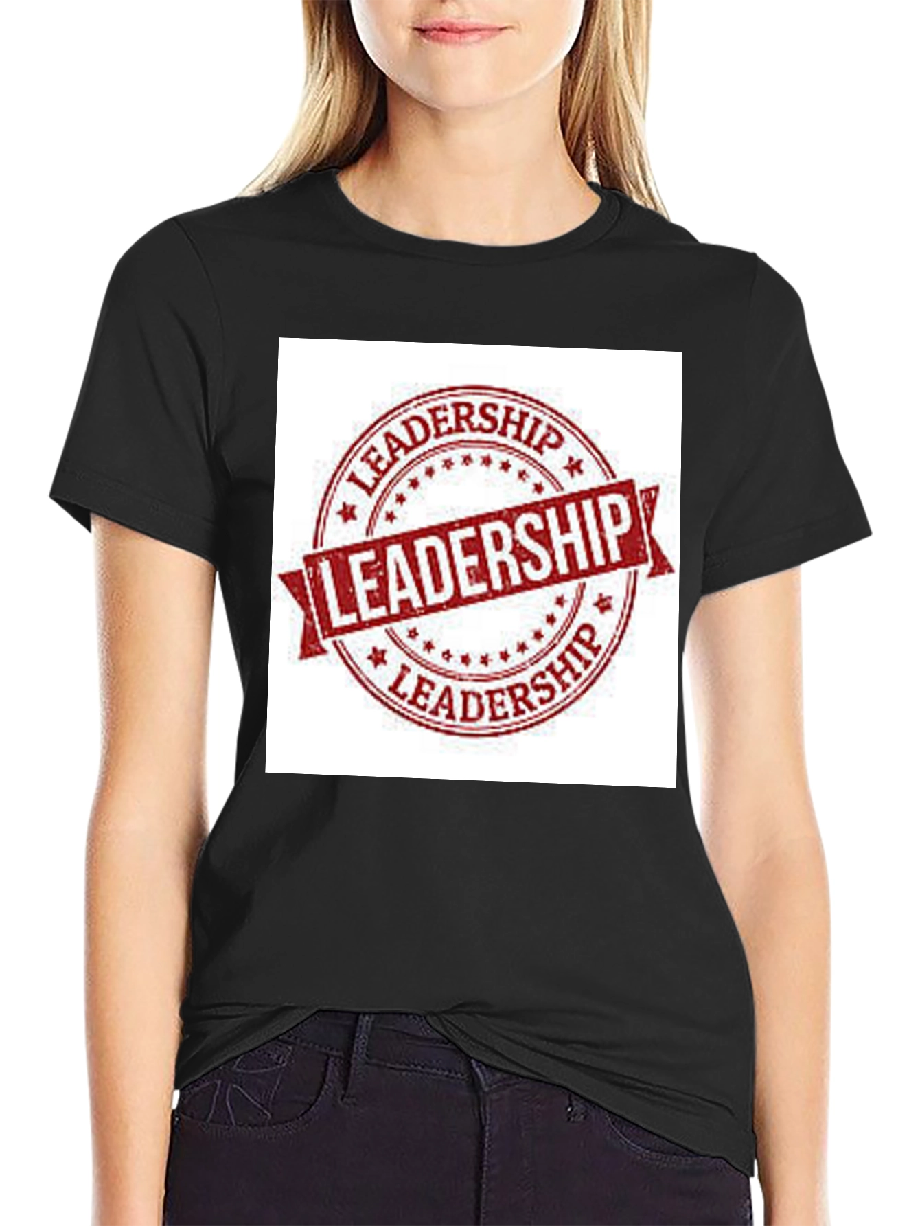 Black Leadership Stamp Graphic Tee - Black Cotton T-Shirt view 2