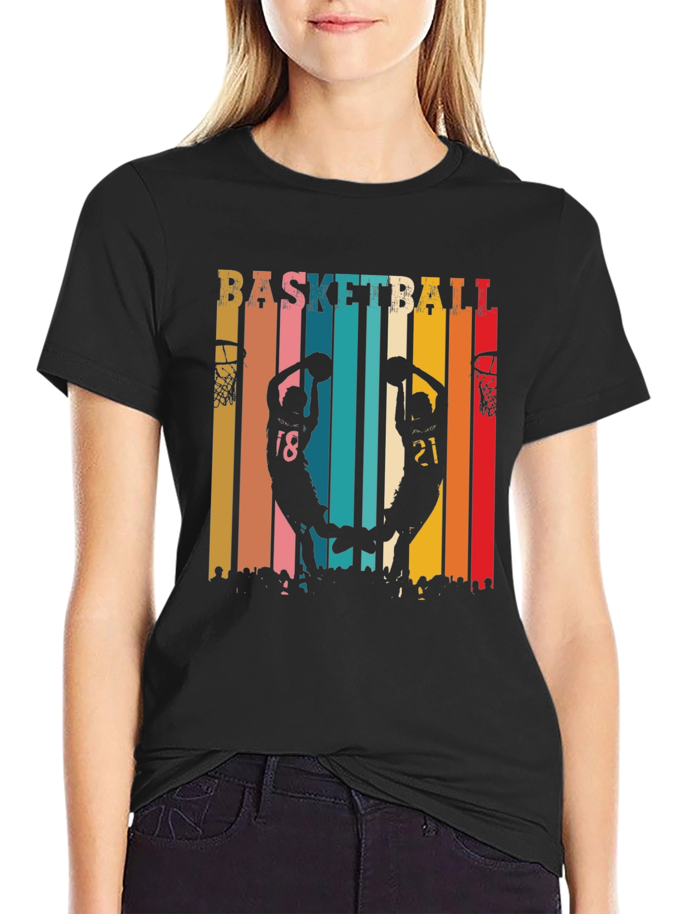 Black Basketball Silhouette Graphic Tee - Retro Style view 2