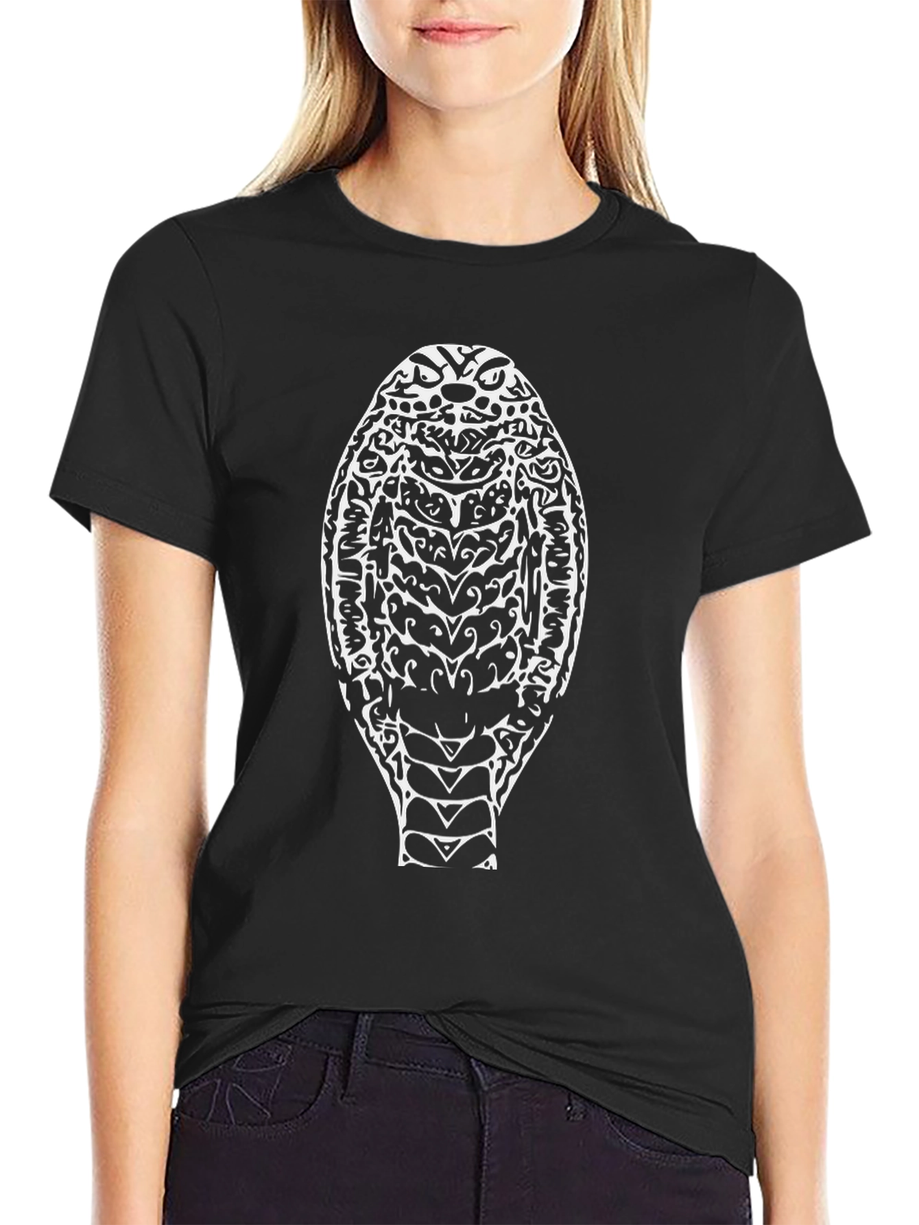 Black Tribal Cobra Graphic Tee - Black Cotton Blend view 2