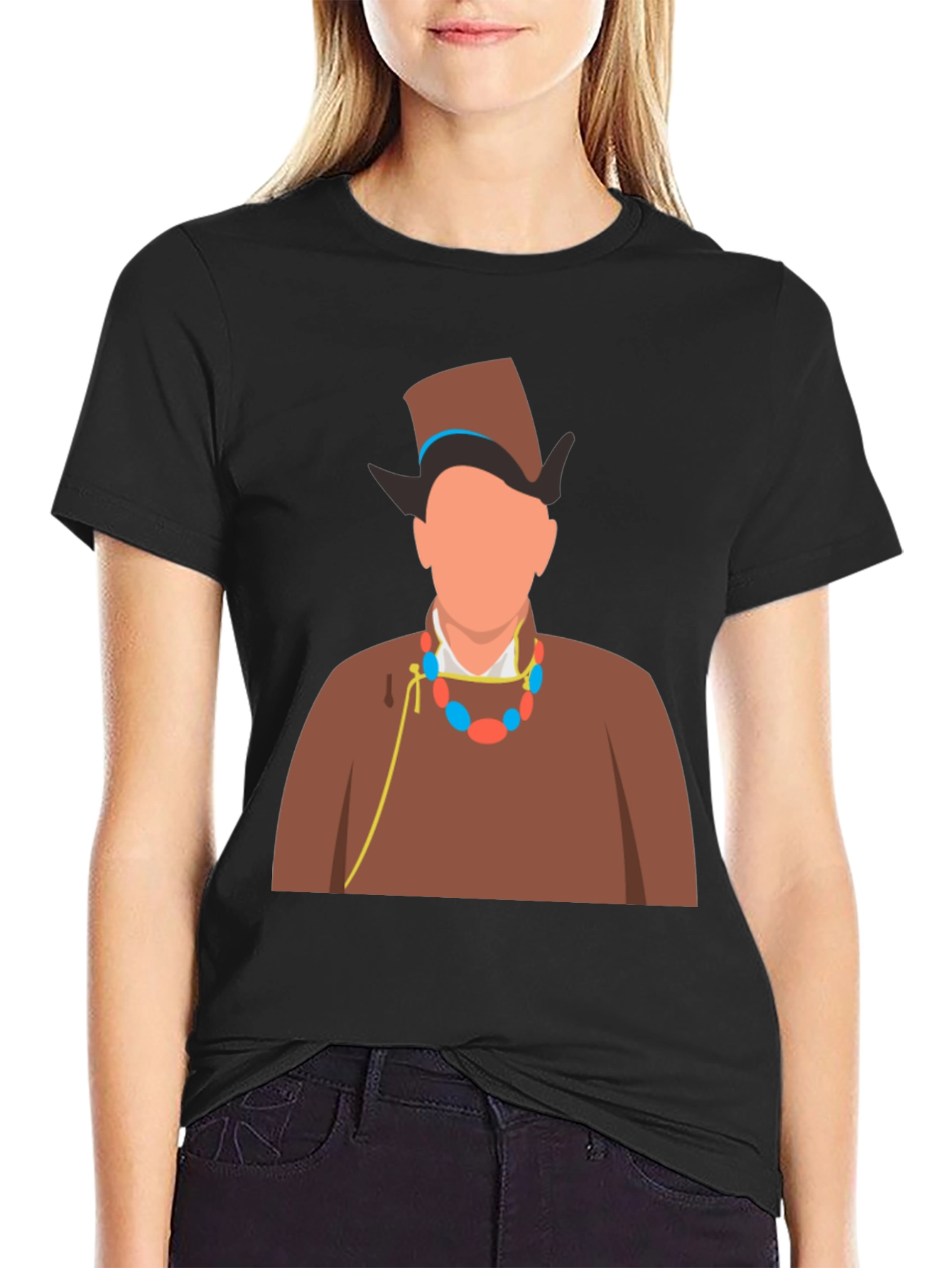 Black Stylish Graphic Tee: Man in Traditional Outfit view 2