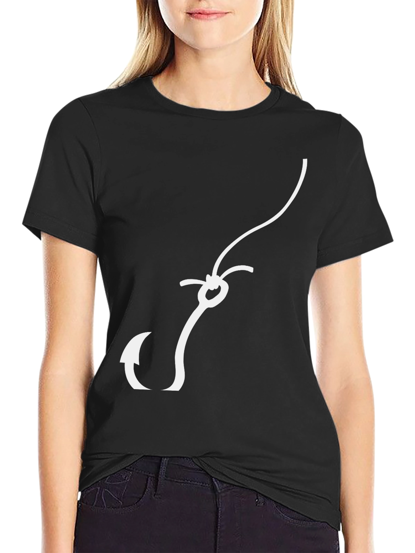 Black Fishing Hook Graphic Tee - Black Cotton Blend view 2