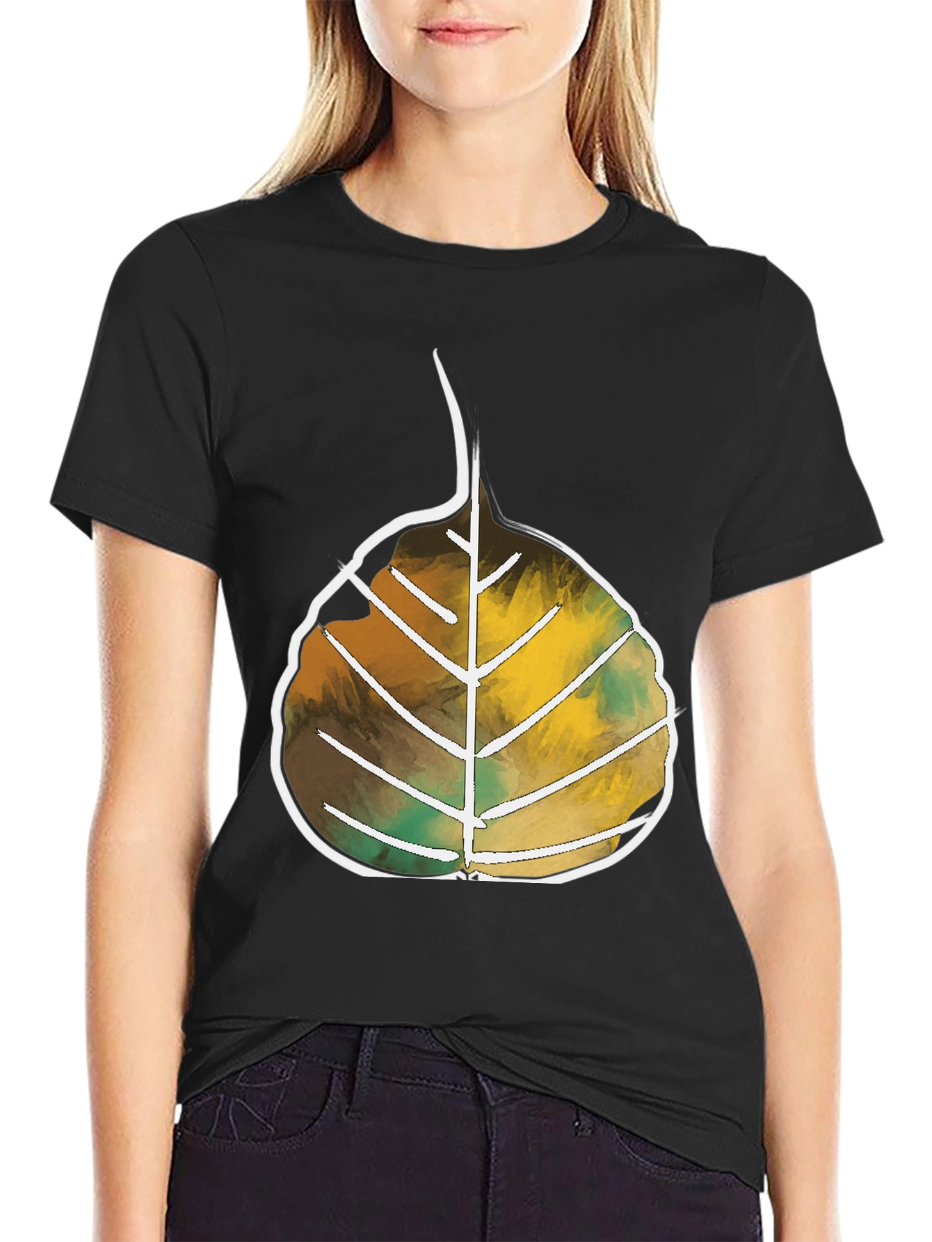 Black Leaf Design Black T-Shirt | Casual Wear view 2