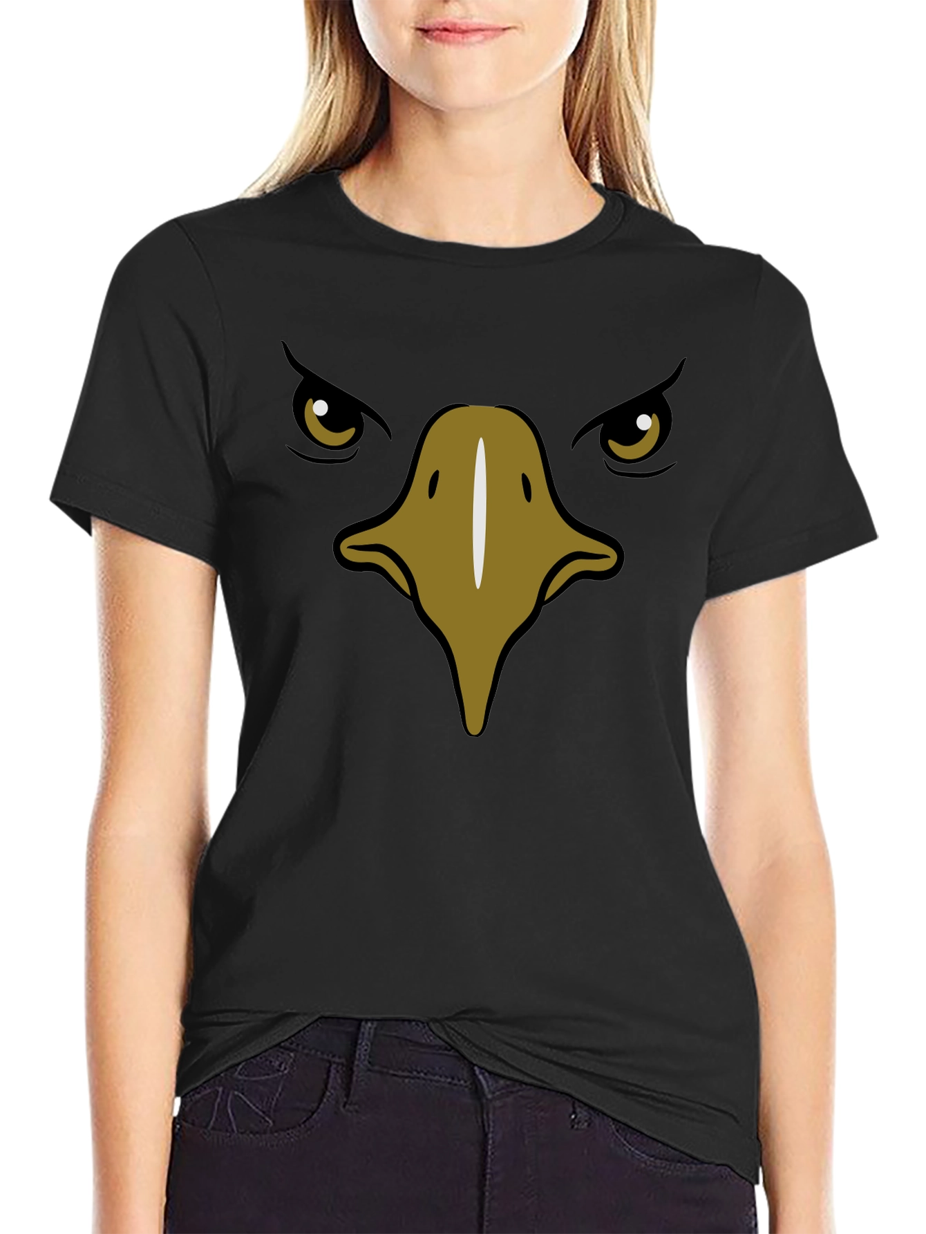 Black Bold Eagle Face Graphic Black T-Shirt view 2