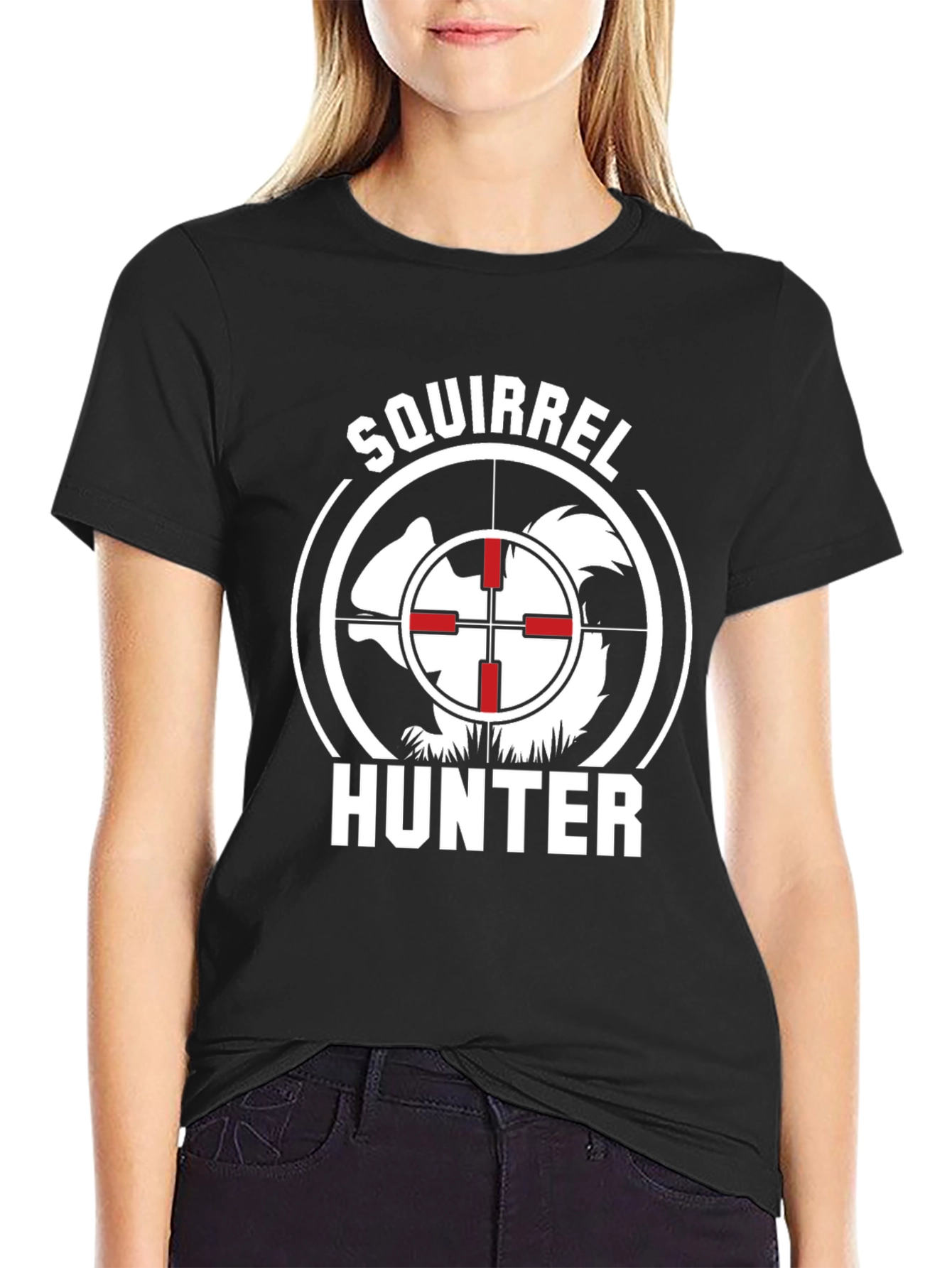 Black Squirrel Hunter Graphic Tee - Novelty Hunting Shirt view 2