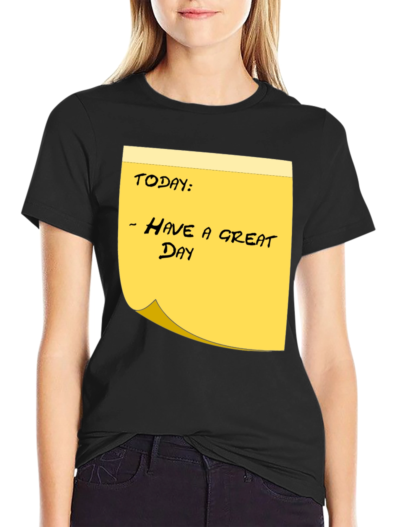 Black Have a Great Day Sticky Note T-Shirt - Black Cotton Tee view 2