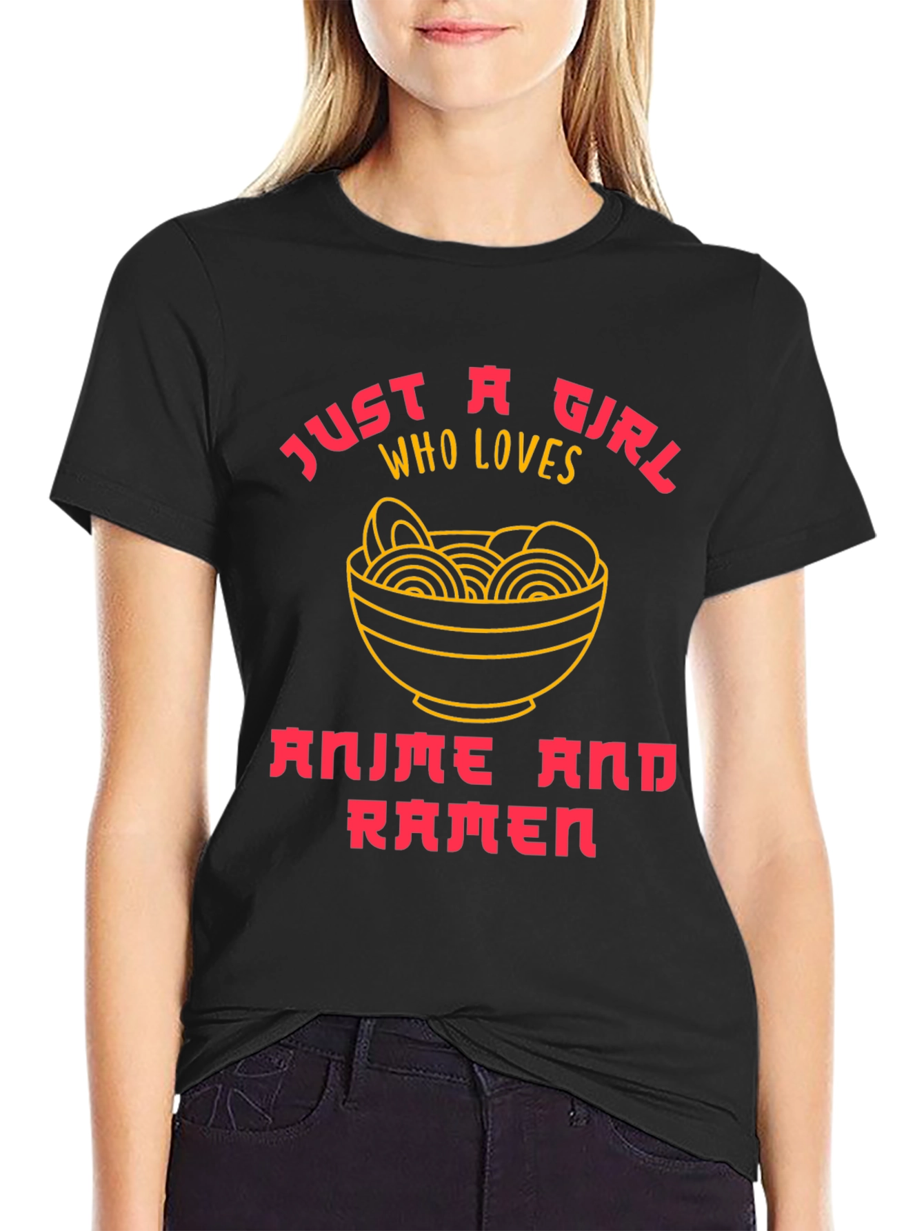 Black Anime and Ramen T-Shirt - Just a Girl Who Loves view 2
