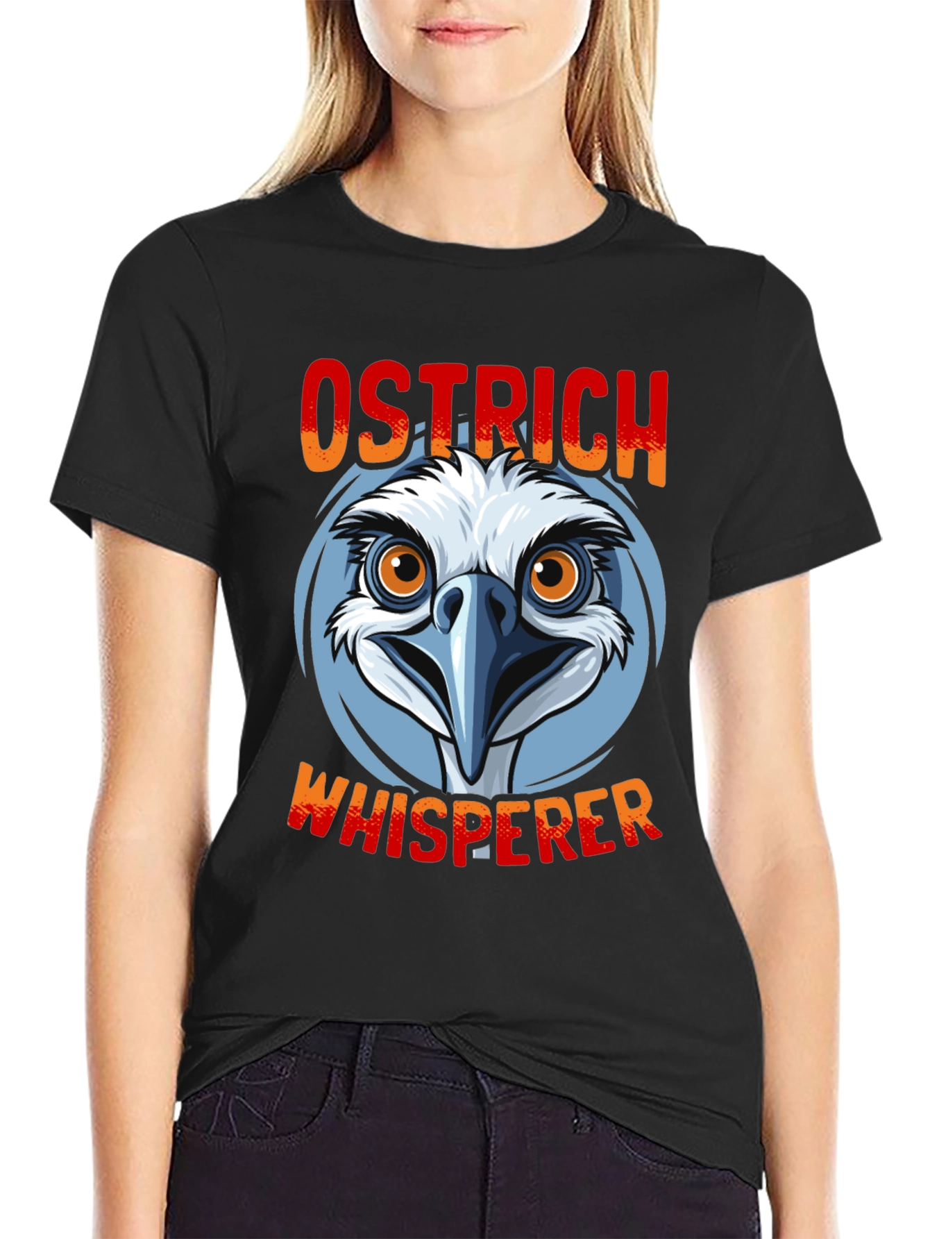 Black Ostrich Whisperer Graphic T-Shirt - Funny Bird Lover Tee view 2