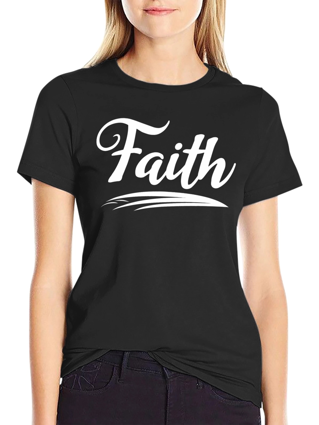 Black Faith Graphic Tee - Classic Black Crewneck T-Shirt view 2