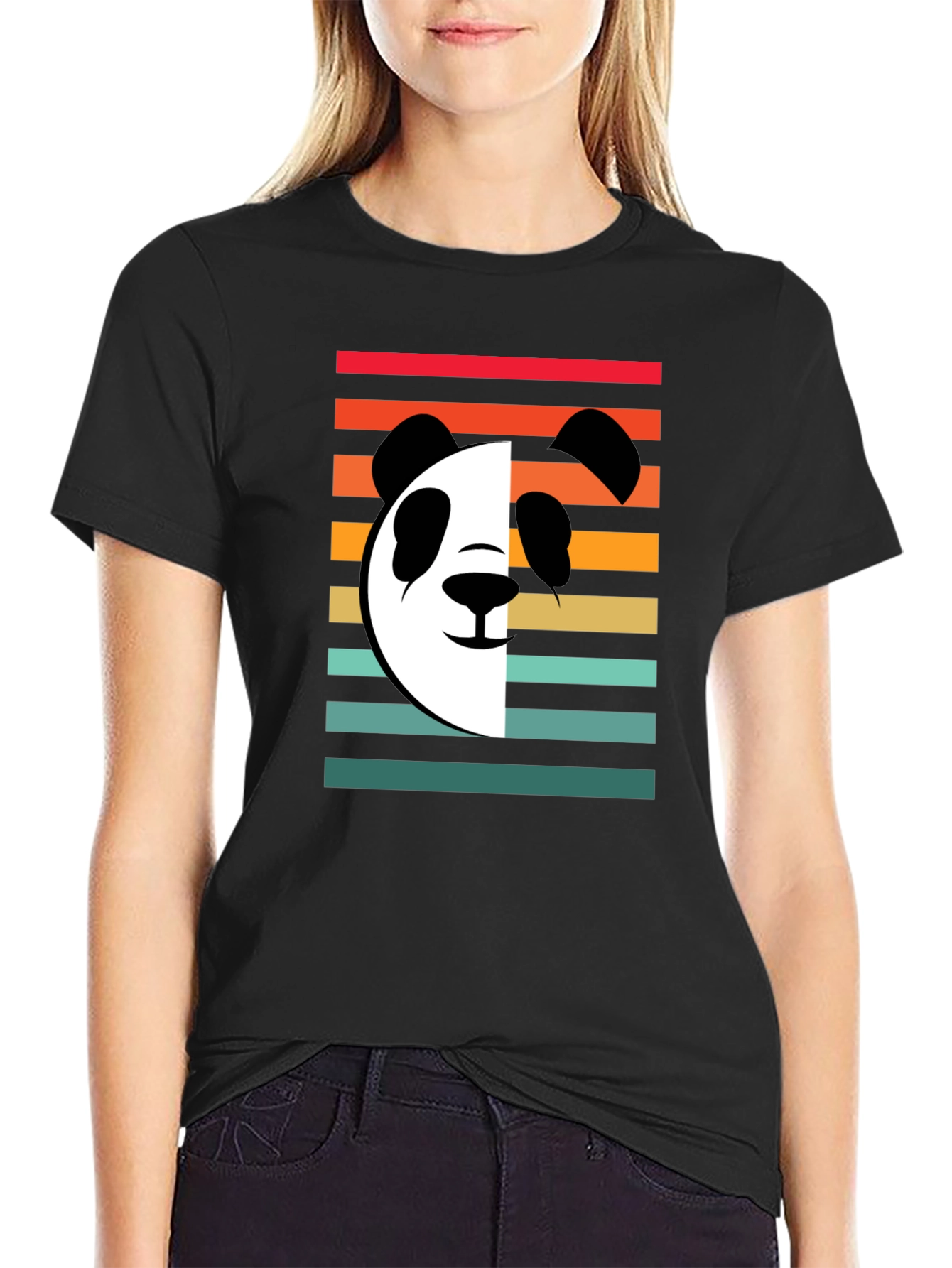 Black Retro Panda Graphic Tee - Stylish Cotton T-Shirt view 2