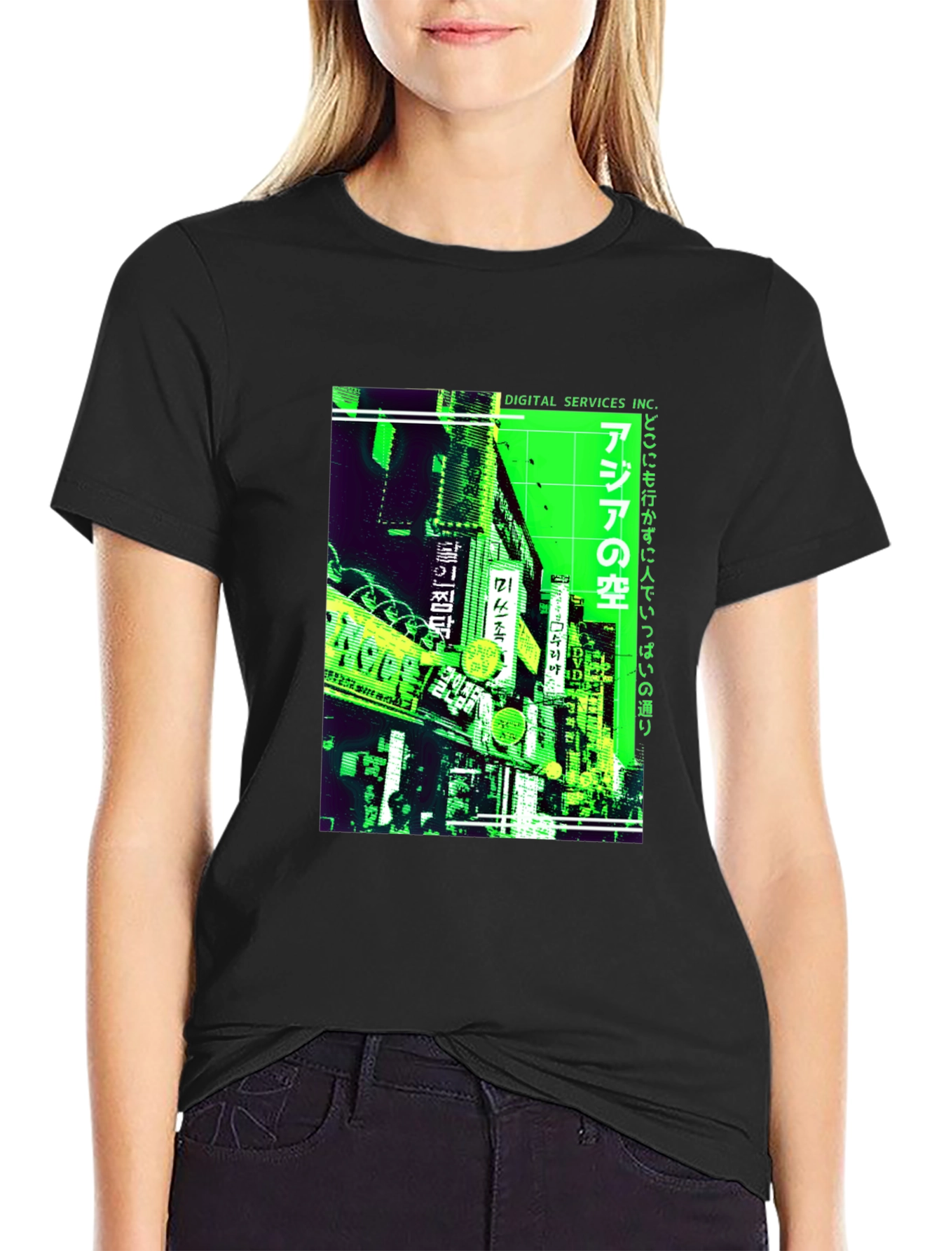 Black Asia Street Scene Graphic T-Shirt - Digital Services view 2