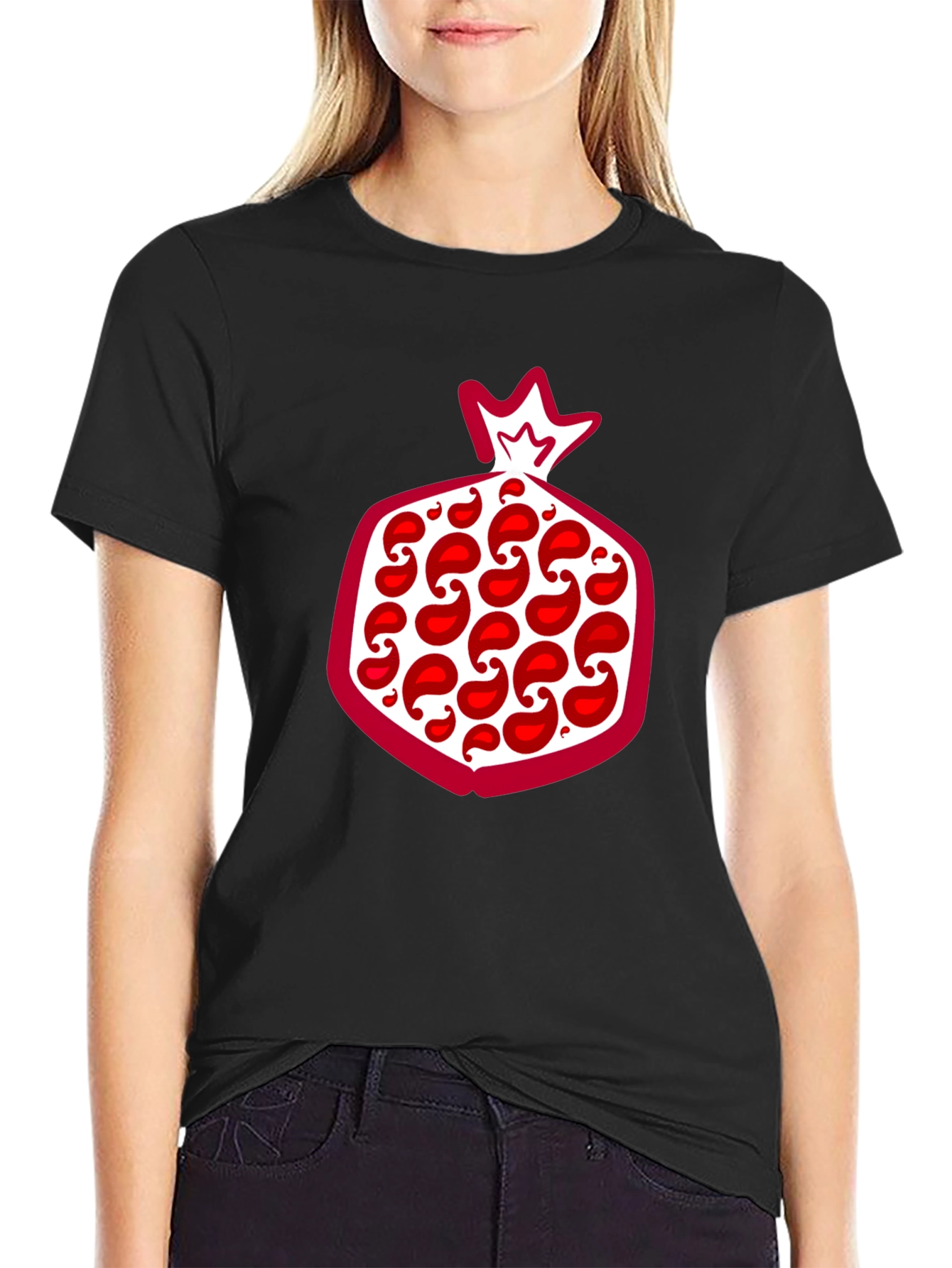 Black Pomegranate Graphic Tee - Stylish Fruit Design T-Shirt view 2