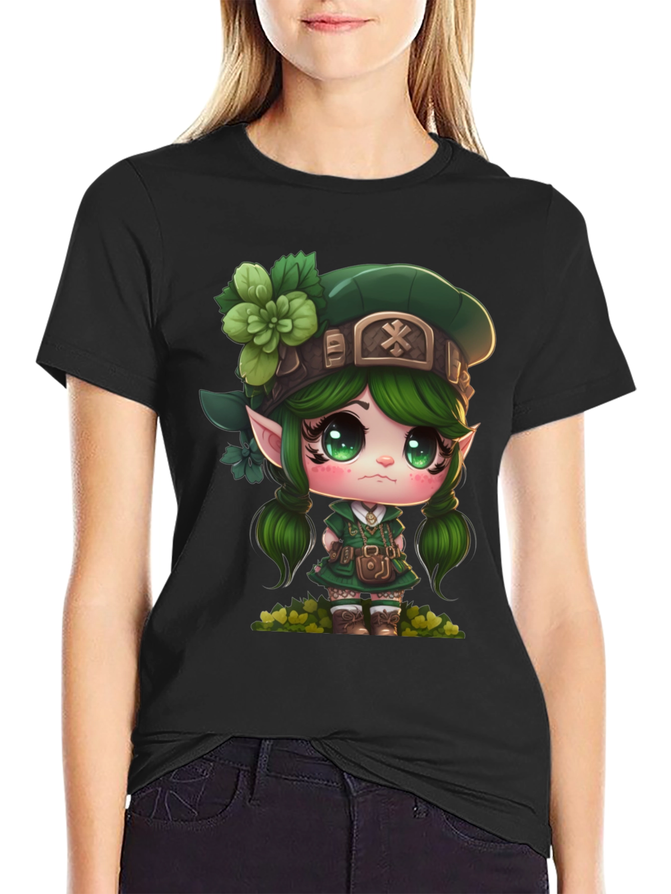 Black Lucky Leprechaun Girl's T-Shirt view 2