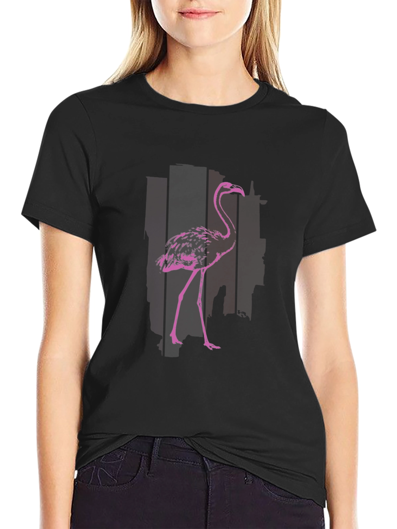 Black Flamingo Graphic T-Shirt - Black Cotton Blend view 2