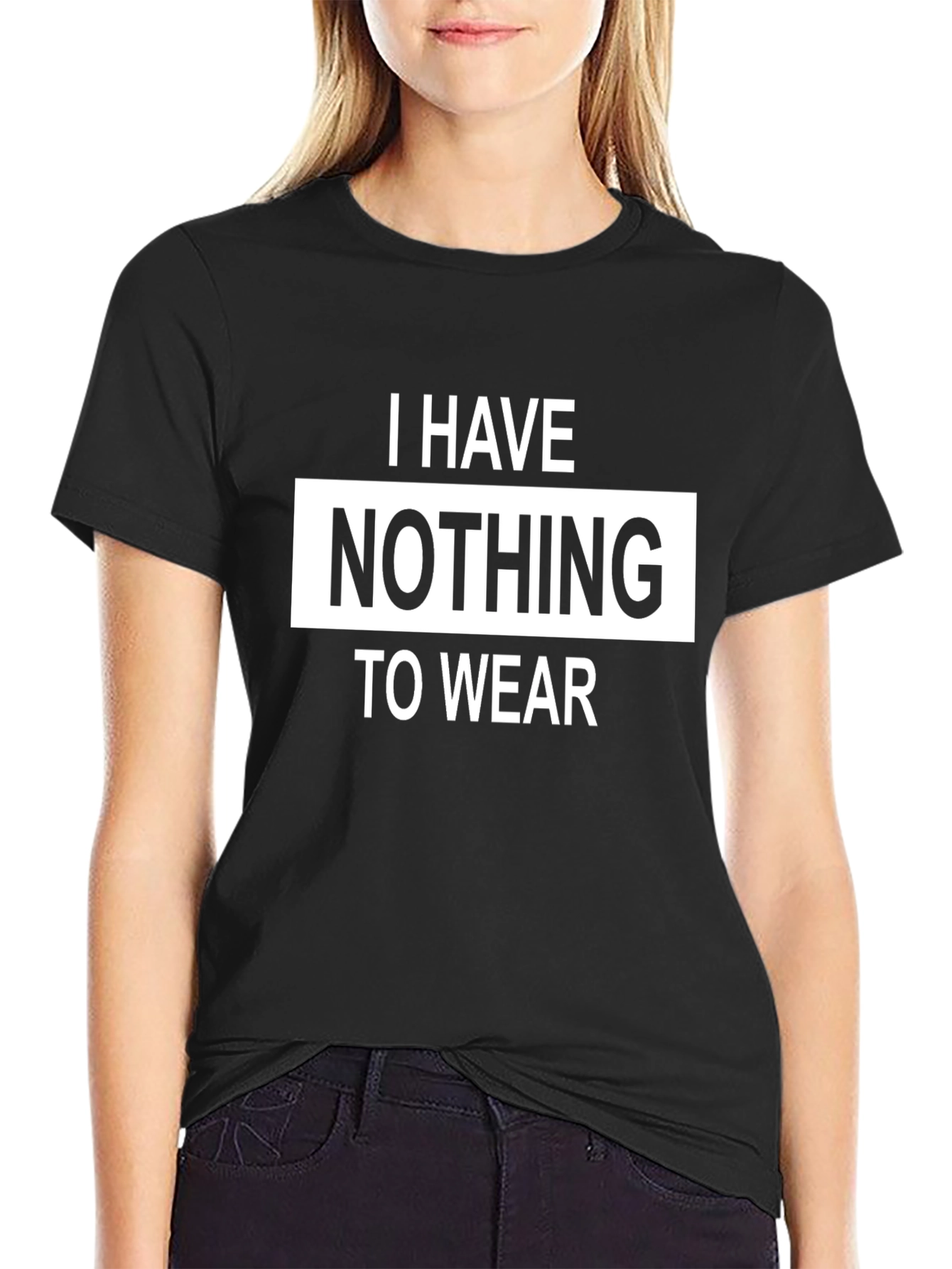 Black Funny "Nothing to Wear" Graphic Tee - Black Cotton T-Shirt view 2
