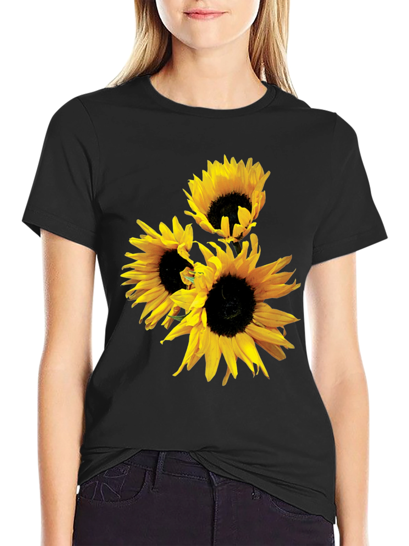 Black Sunflower Graphic Tee - Black Cotton Blend view 2