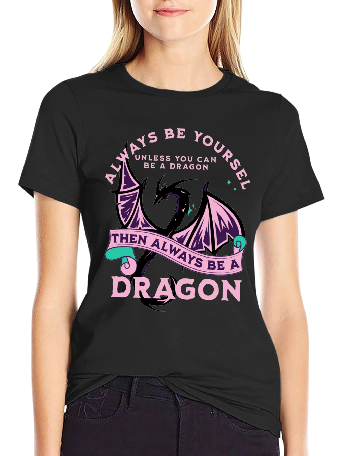 Black Always Be Yourself Dragon Graphic Tee view 2
