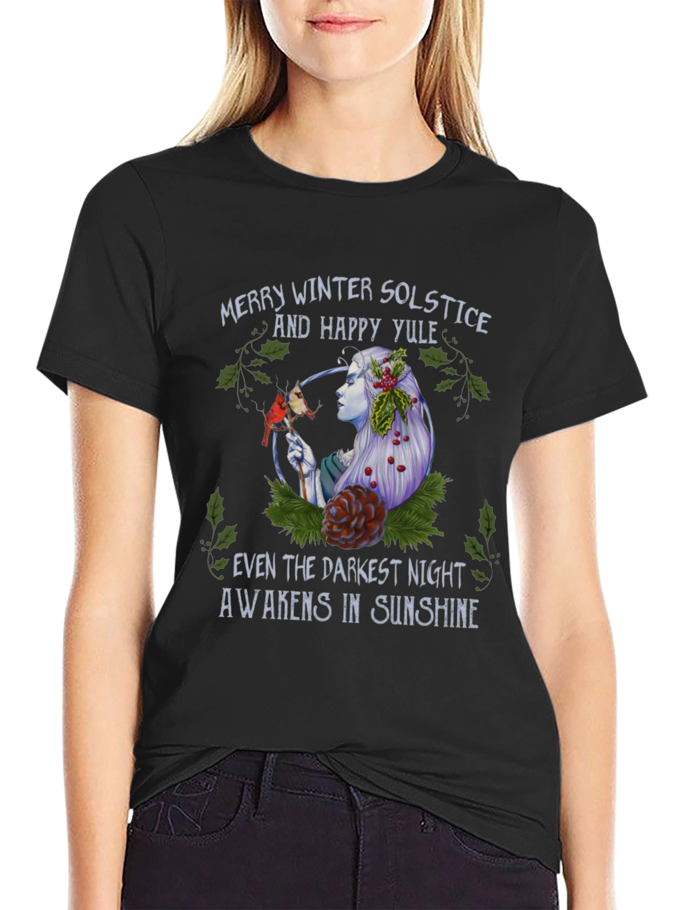 Black Winter Solstice & Happy Yule Graphic T-Shirt view 2