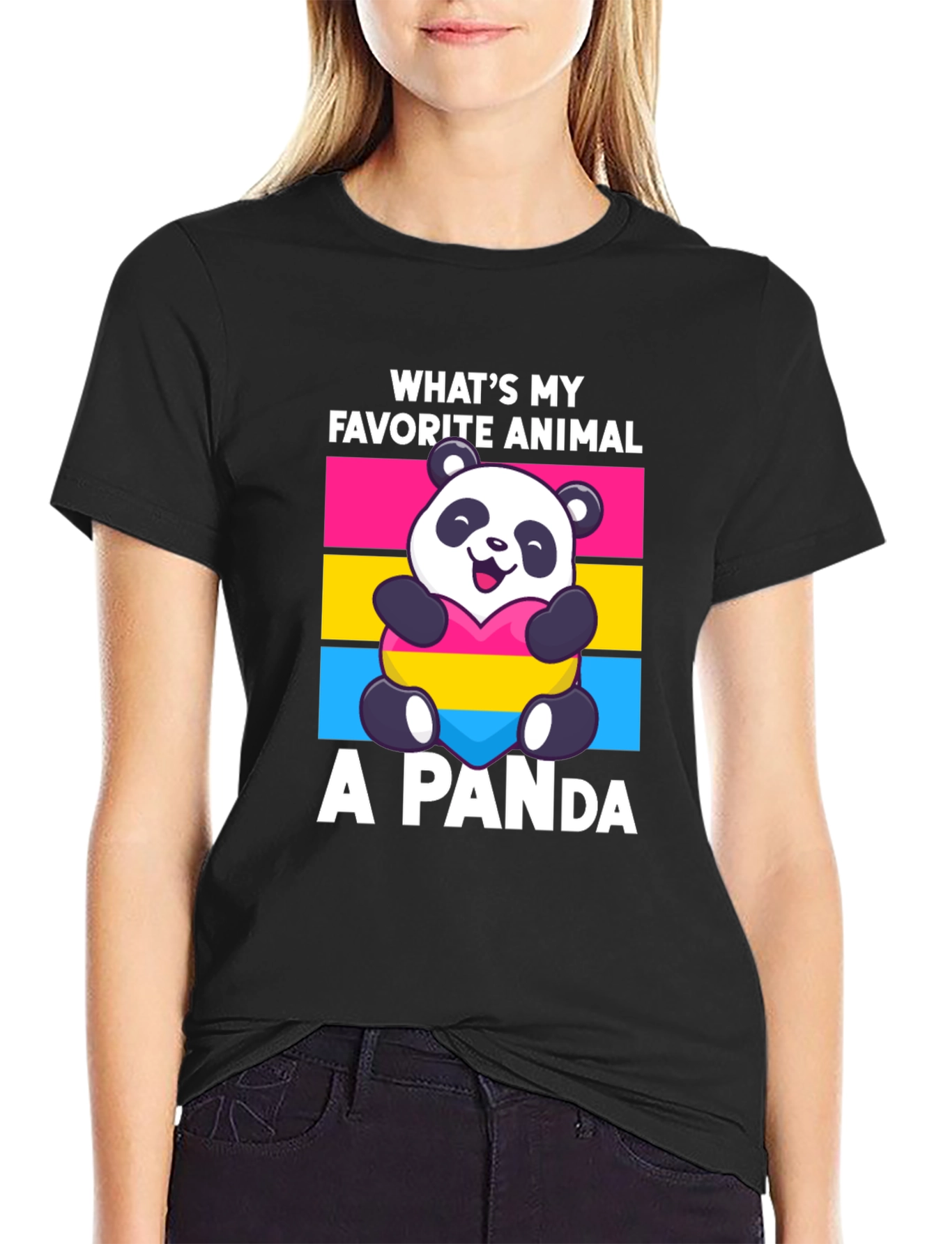 Black Panda T-Shirt - What's My Favorite Animal view 2