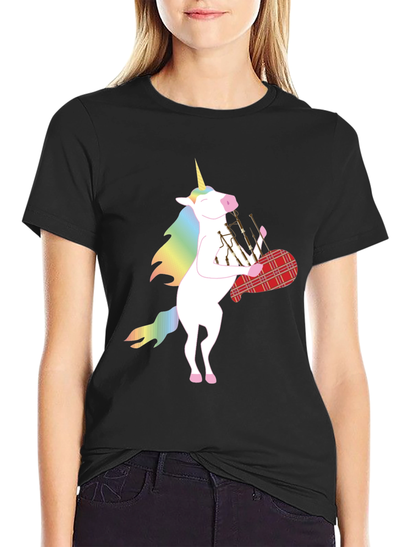 Black Unicorn Bagpipes Black T-Shirt view 2