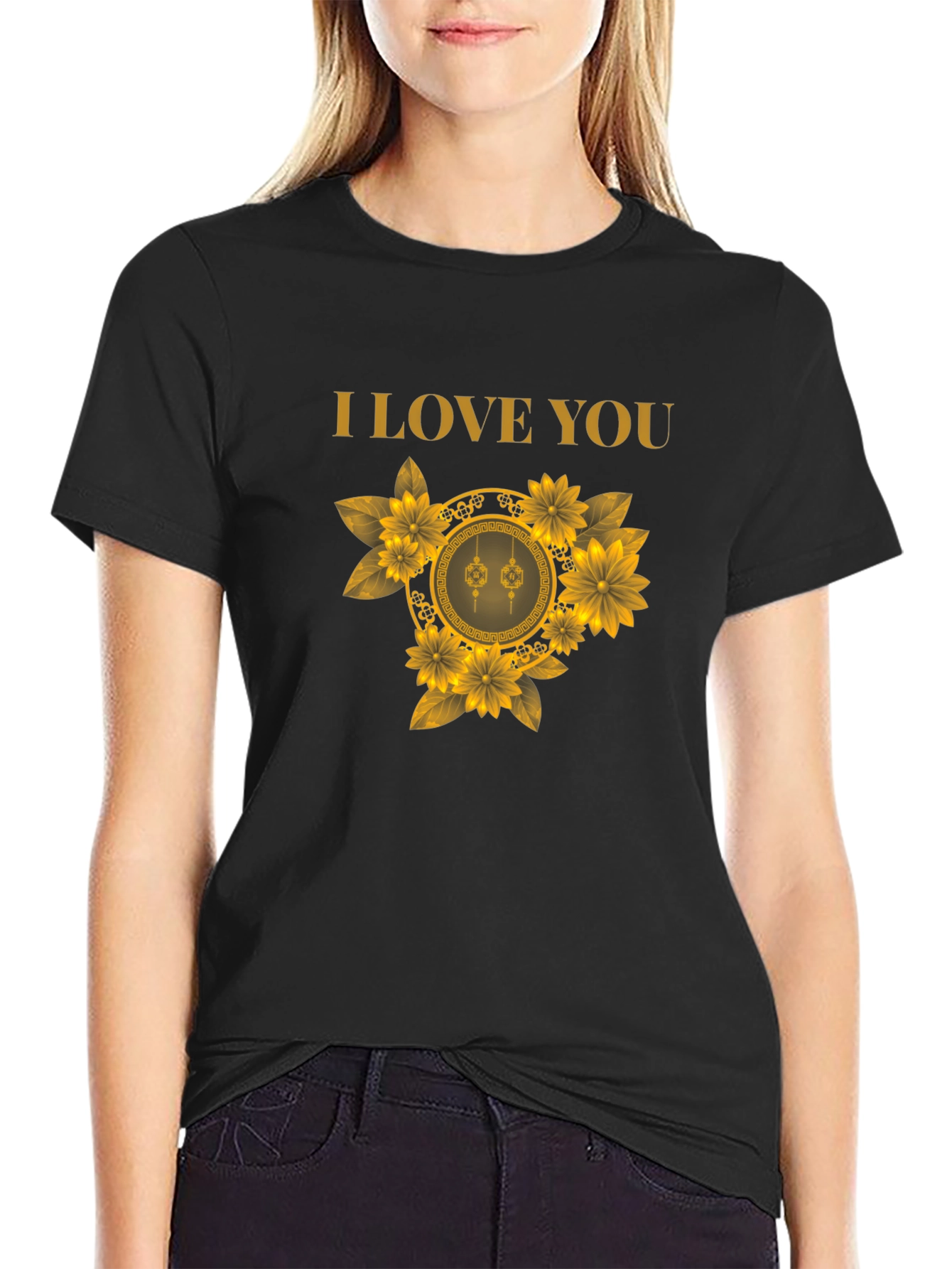 Black I Love You Floral T-Shirt view 2