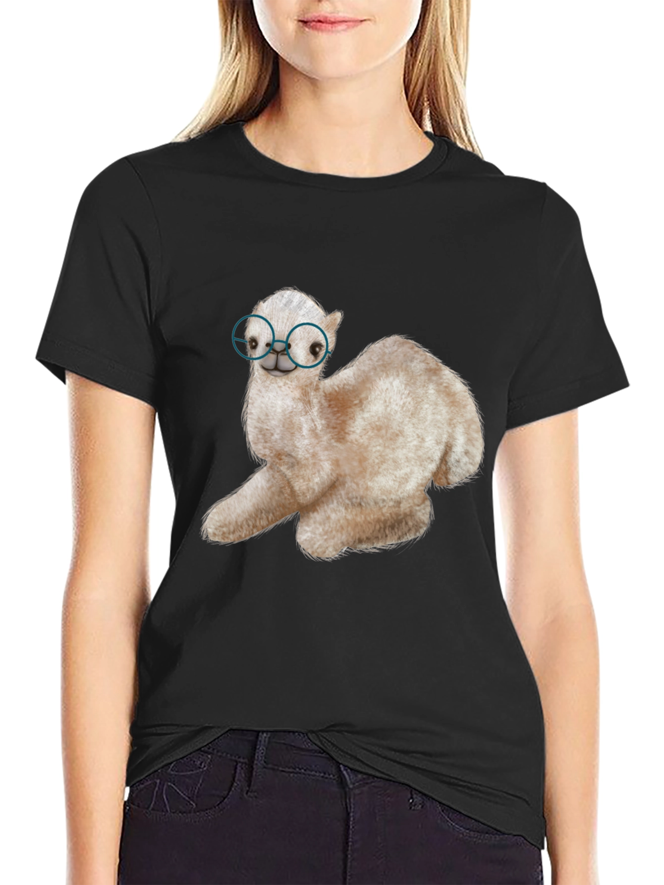Black Alpaca with Glasses Graphic Tee view 2