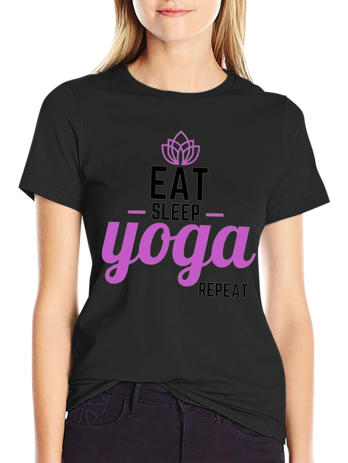 Black Eat Sleep Yoga Repeat Black T-Shirt view 2