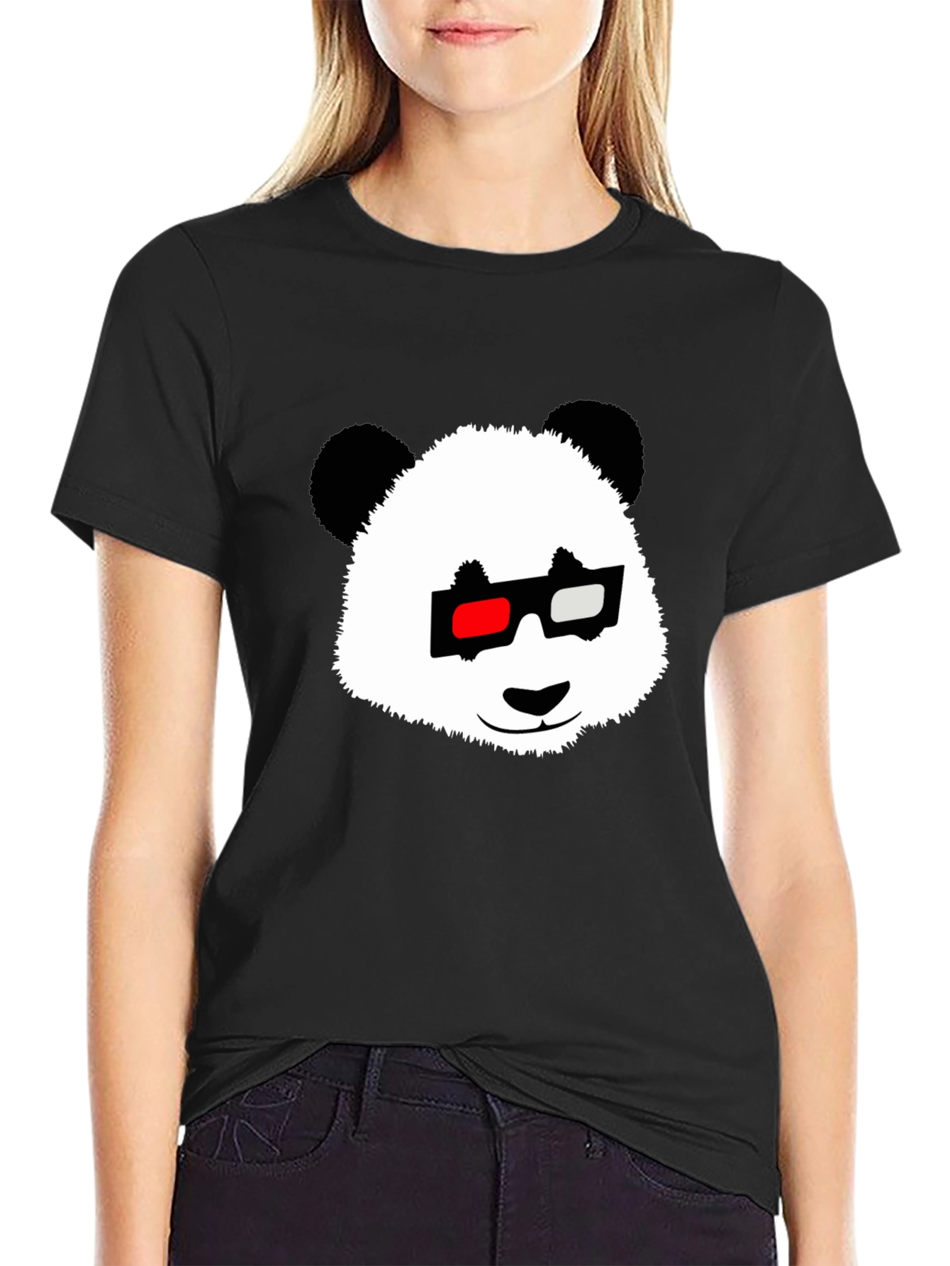 Black Panda with 3D Glasses Black T-Shirt view 2