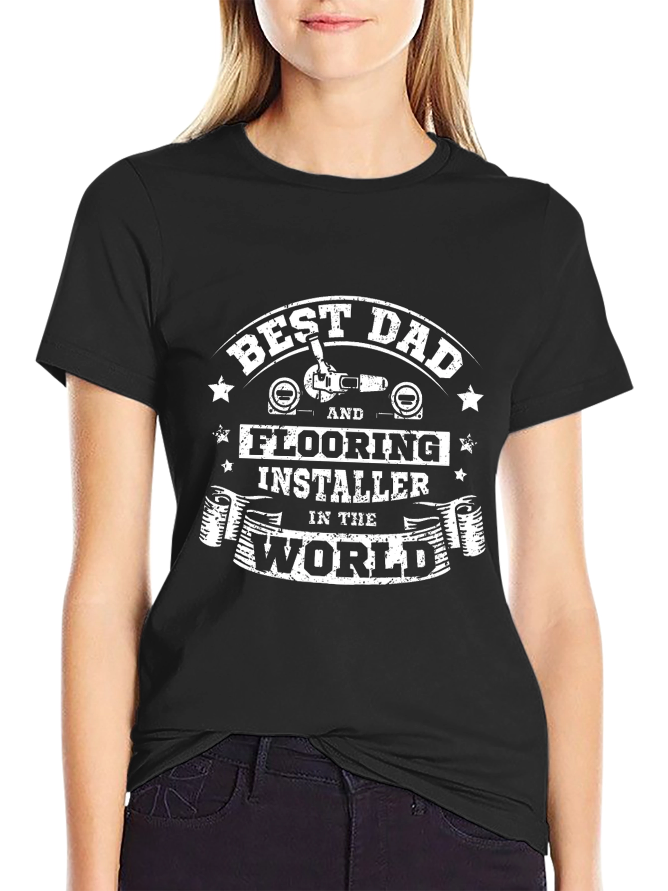 Black Best Dad Flooring Installer T-Shirt view 2