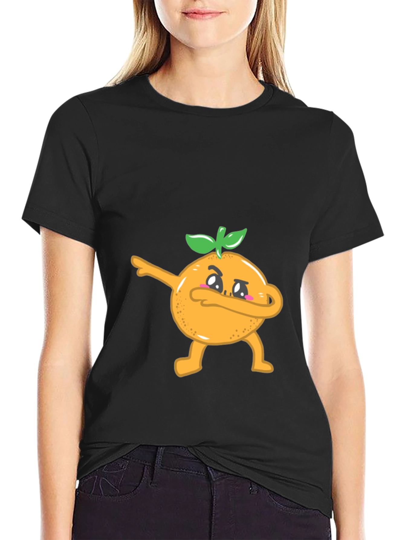 Black Dabbing Orange Graphic Tee - Black Cotton T-Shirt view 2