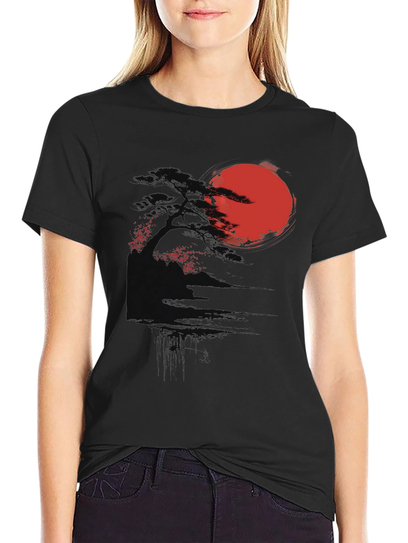 Black Rising Sun Graphic Tee - Black Cotton Blend view 2