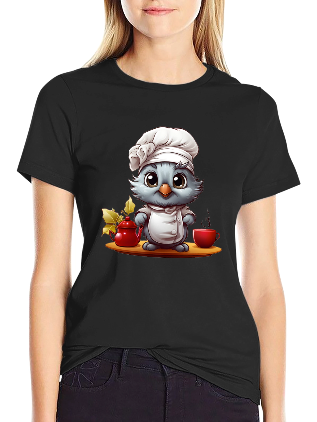 Black Chef Bird Graphic T-Shirt - Cute & Comfortable Tee view 2