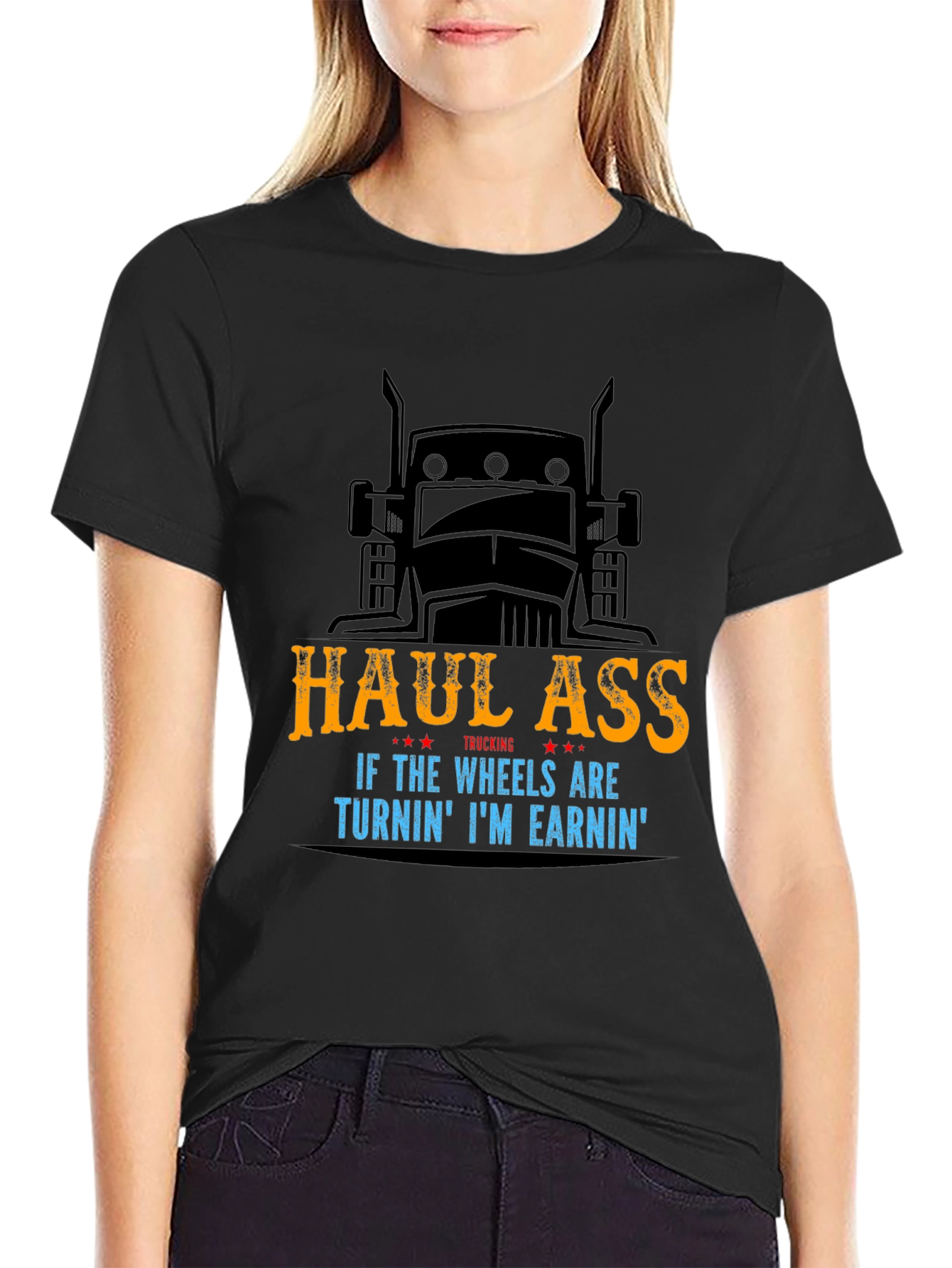Black Haul Ass Trucking Graphic T-Shirt view 2