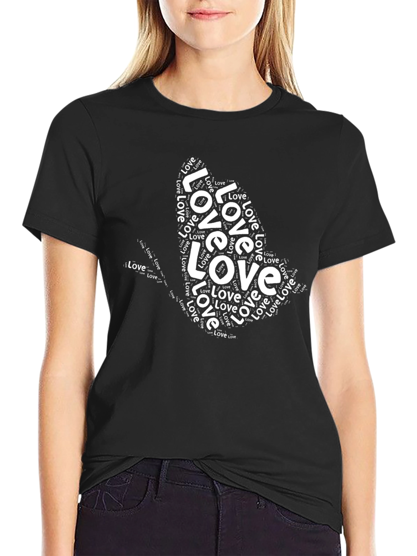 Black Love Word Art Black T-Shirt view 2