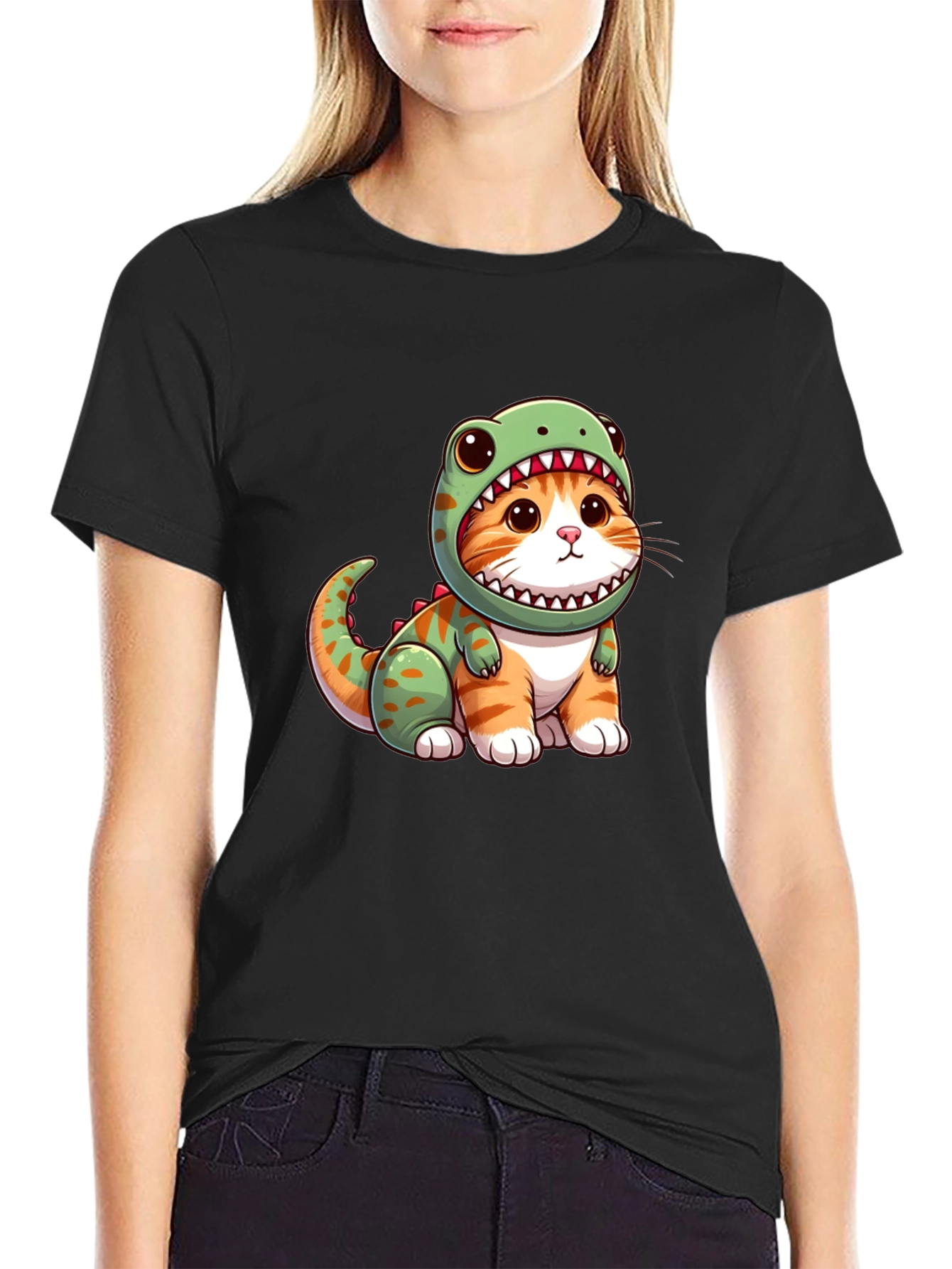 Black Cat in Dino Costume Graphic Tee - Novelty Apparel view 2