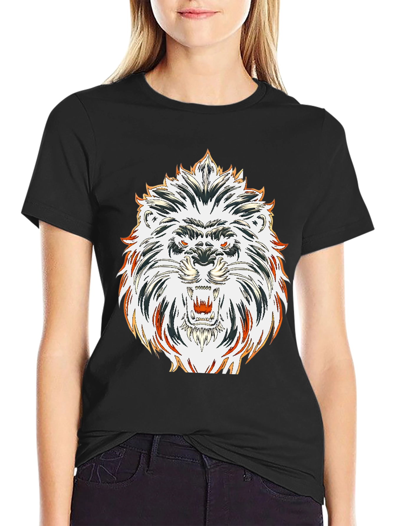 Black Bold Lion Graphic Tee - Black Cotton view 2