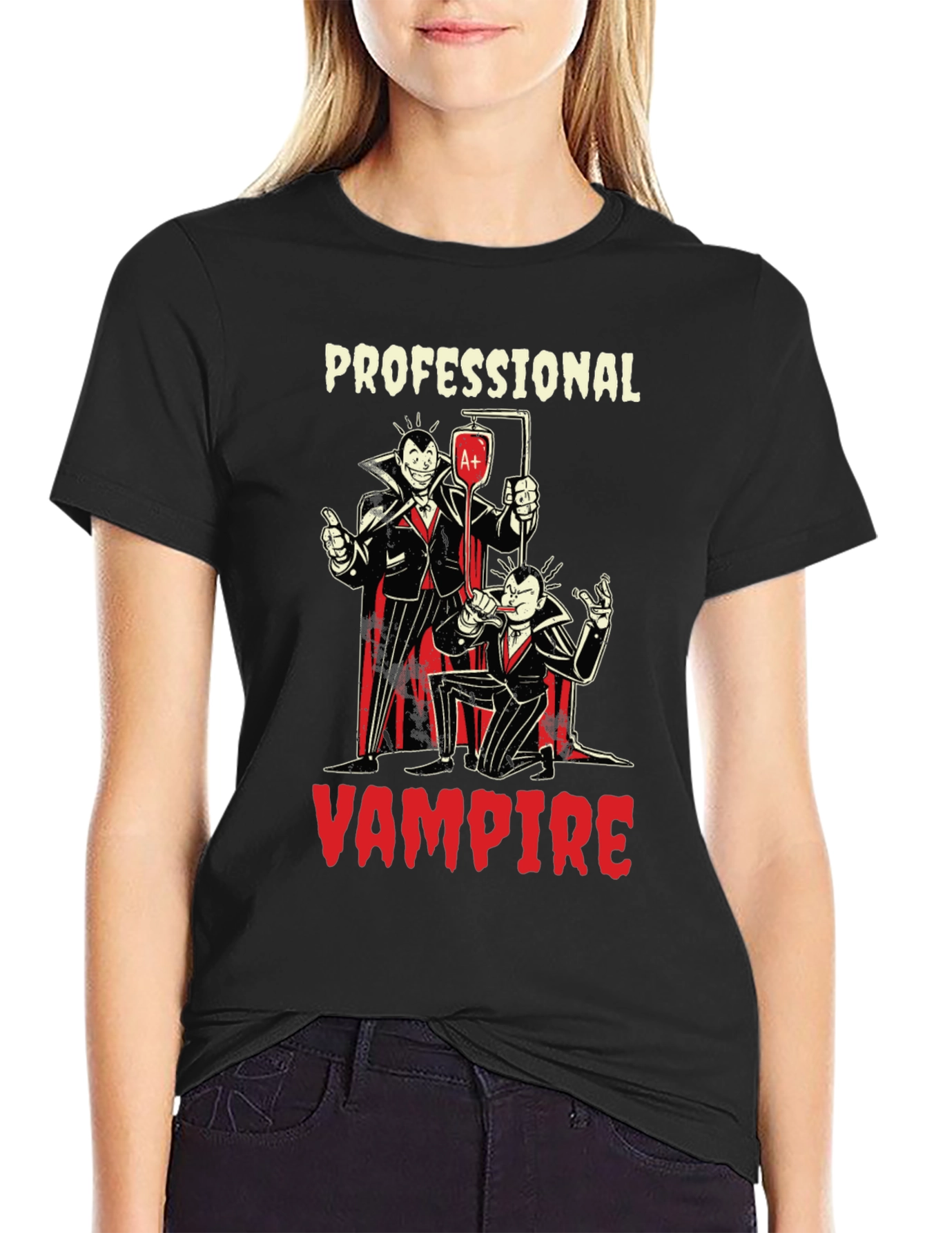 Black Professional Vampire Graphic T-Shirt - Novelty Tee view 2