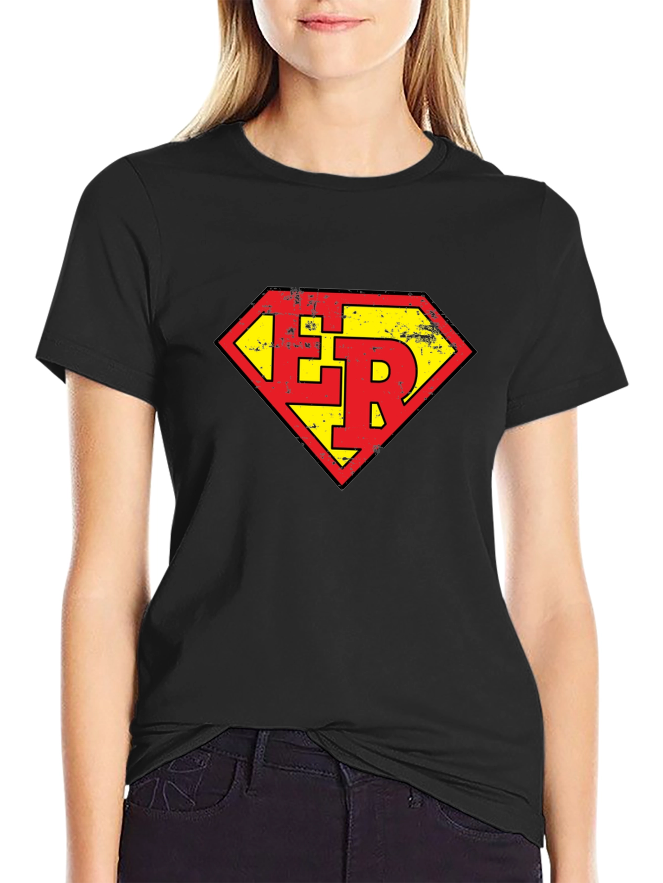 Black ER Super Hero Style Graphic Tee - Black view 2