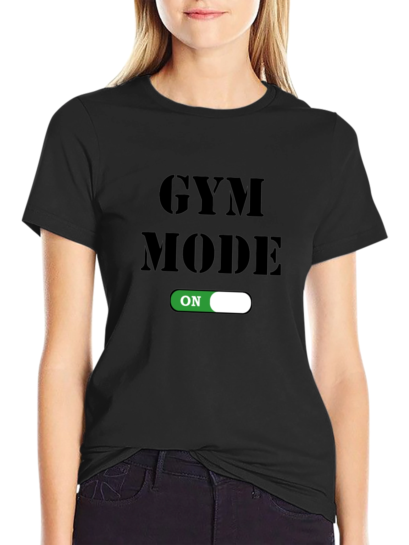 Black Gym Mode On T-Shirt - Fitness Apparel view 2