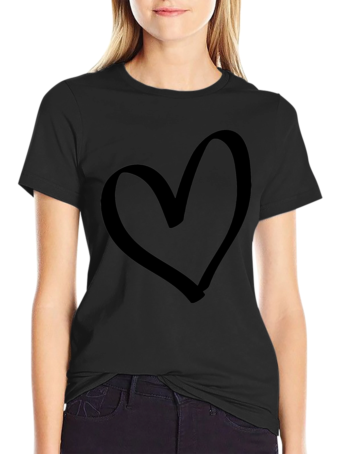 Black Heart Graphic Tee - Black Cotton Casual T-Shirt view 2