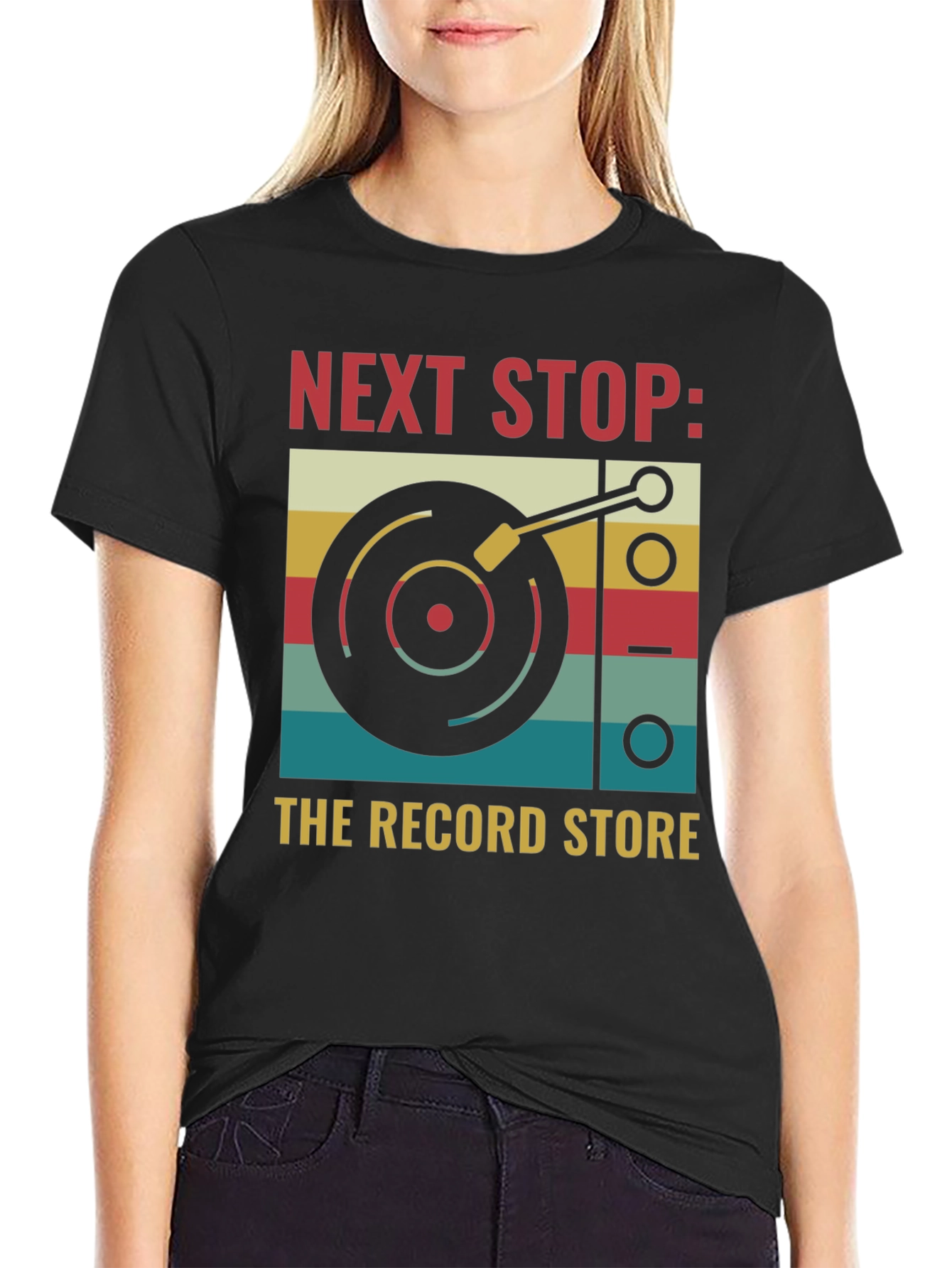 Black Next Stop Record Store Graphic Tee view 2