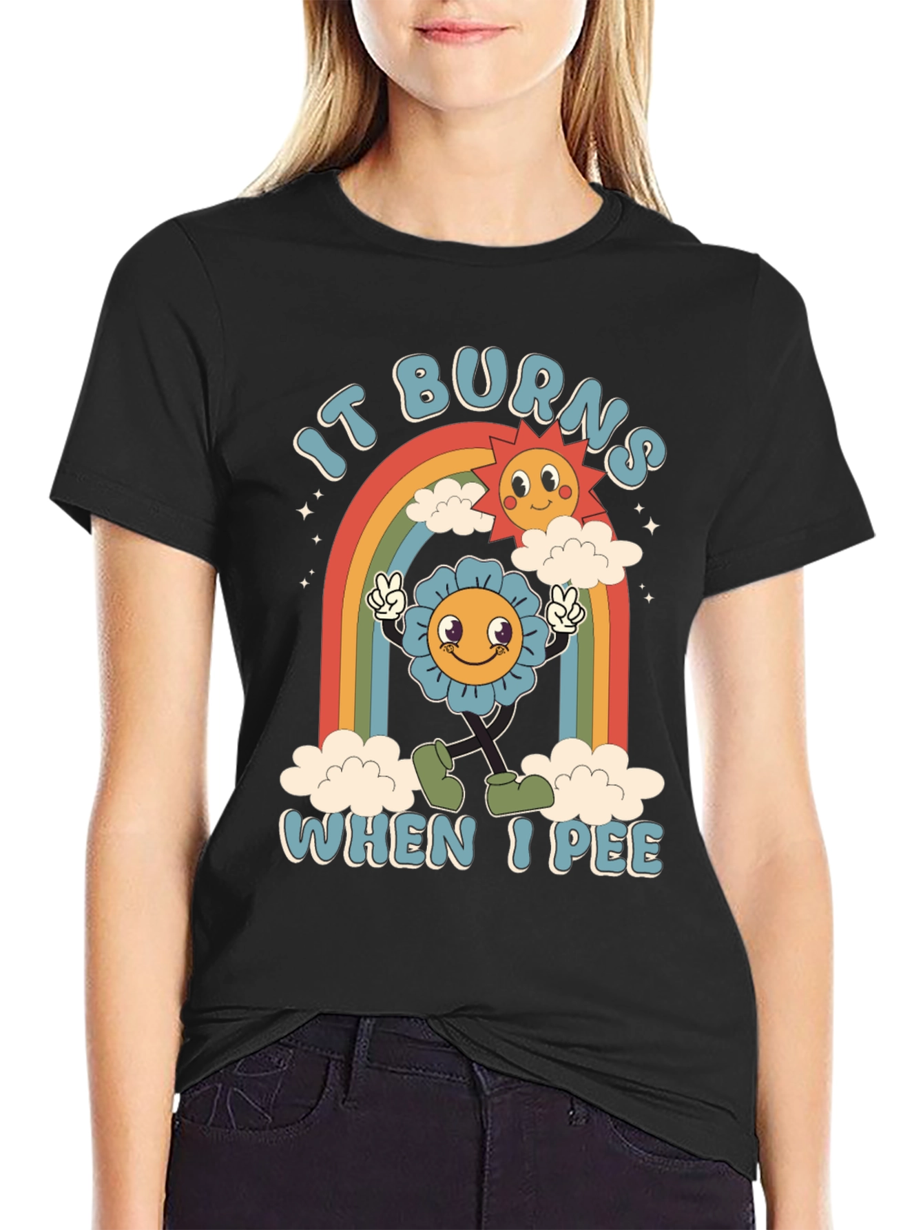 Black It Burns When I Pee T-Shirt view 2