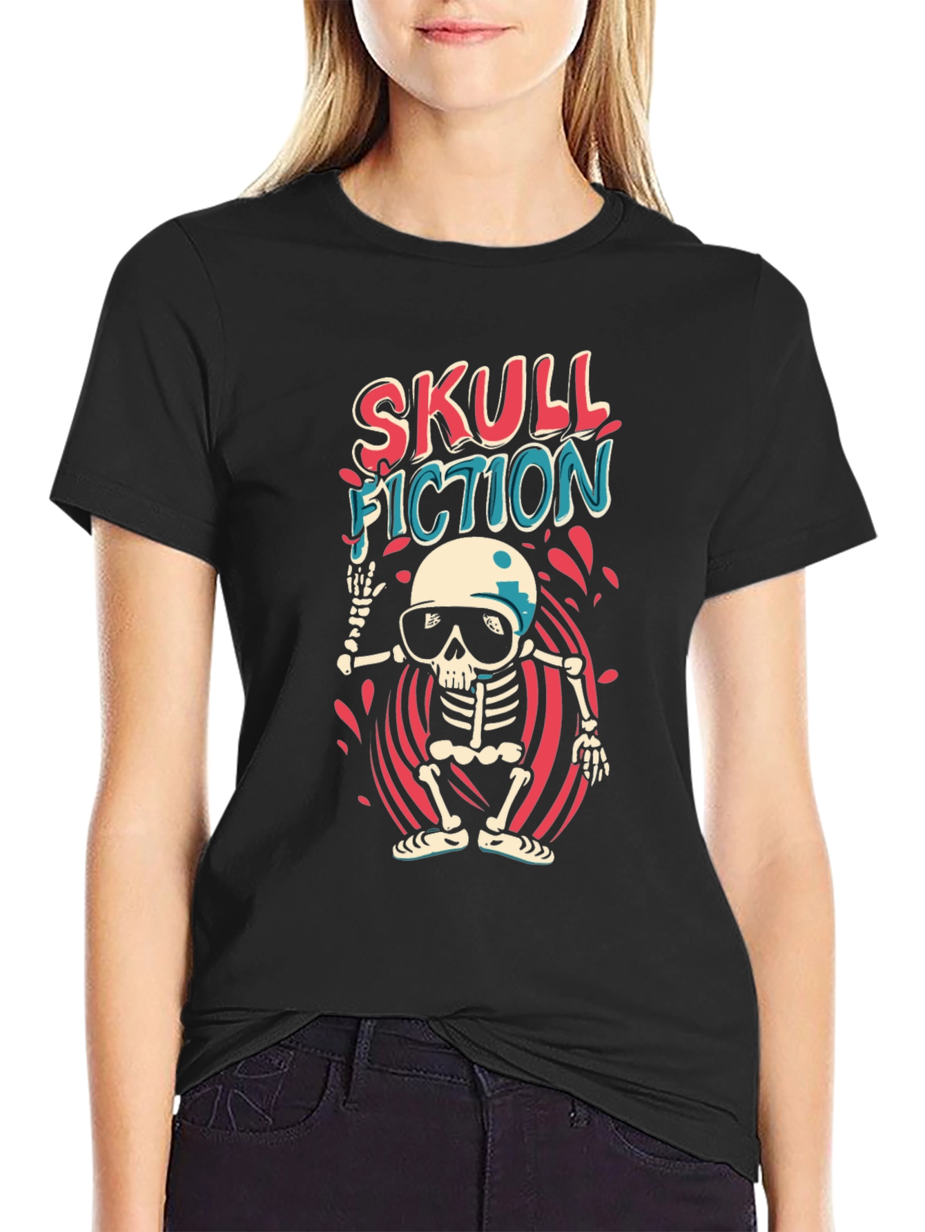 Black Skull Fiction Graphic Tee - Black view 2