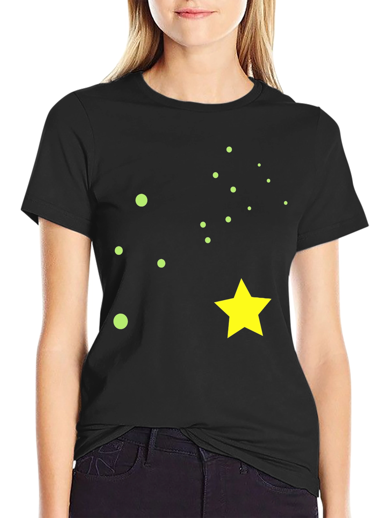 Black Starry Night Black Cotton T-Shirt view 2