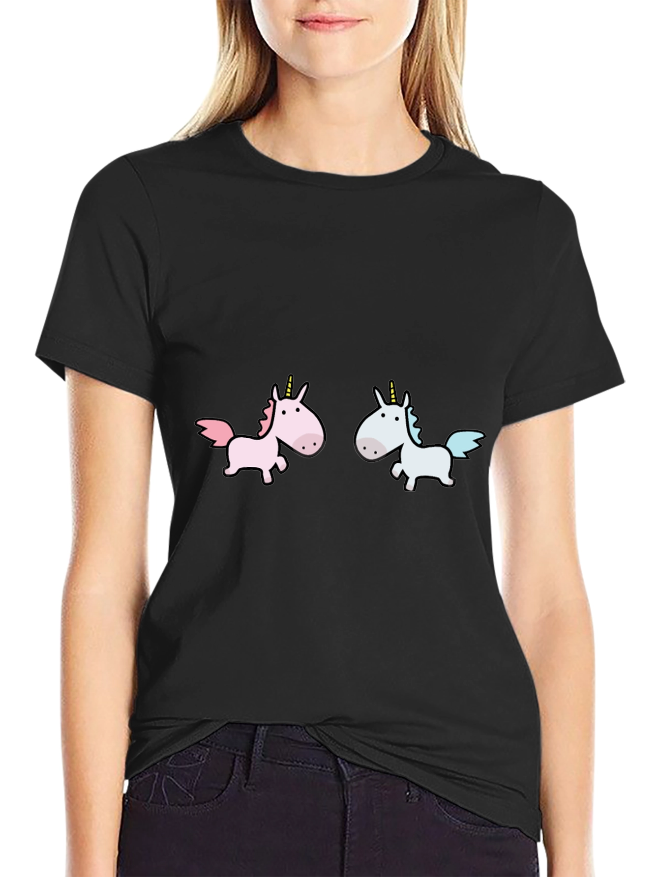 Black Unicorn T-Shirt: Whimsical Cartoon Design view 2