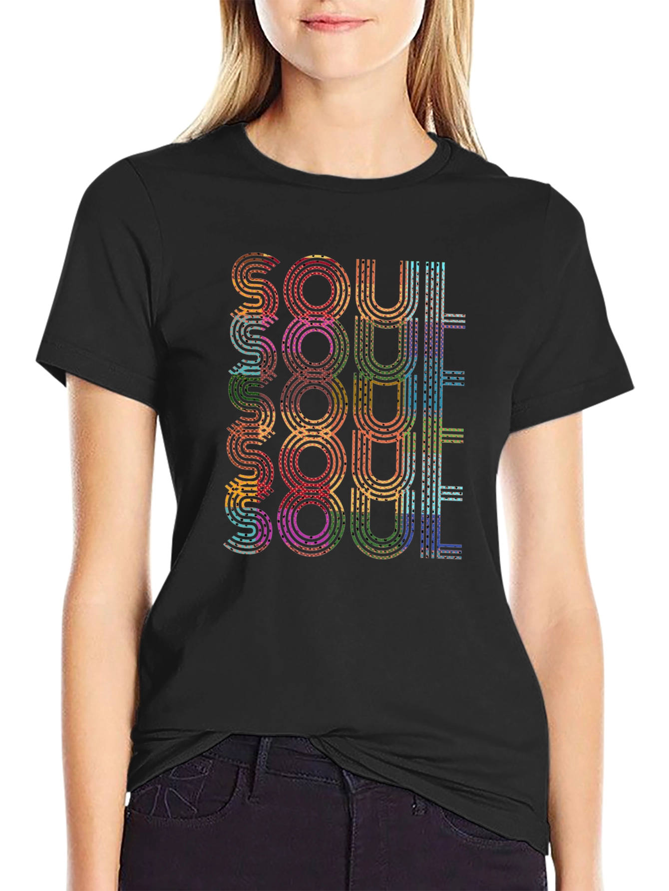 Black Retro Soul T-Shirt - Colorful Vintage Design view 2