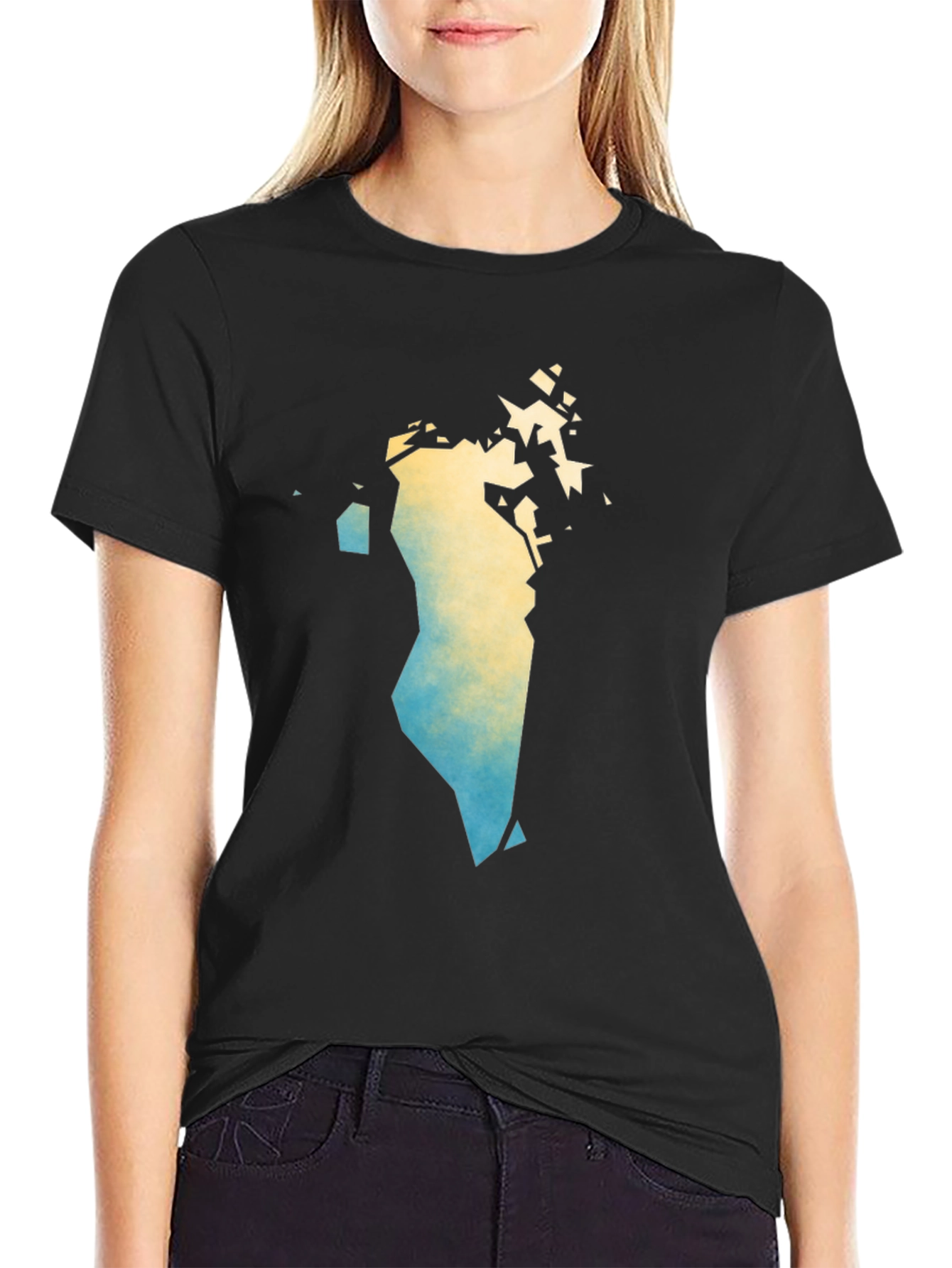 Black Bahrain Map Art Black T-Shirt - Stylish Graphic Tee view 2