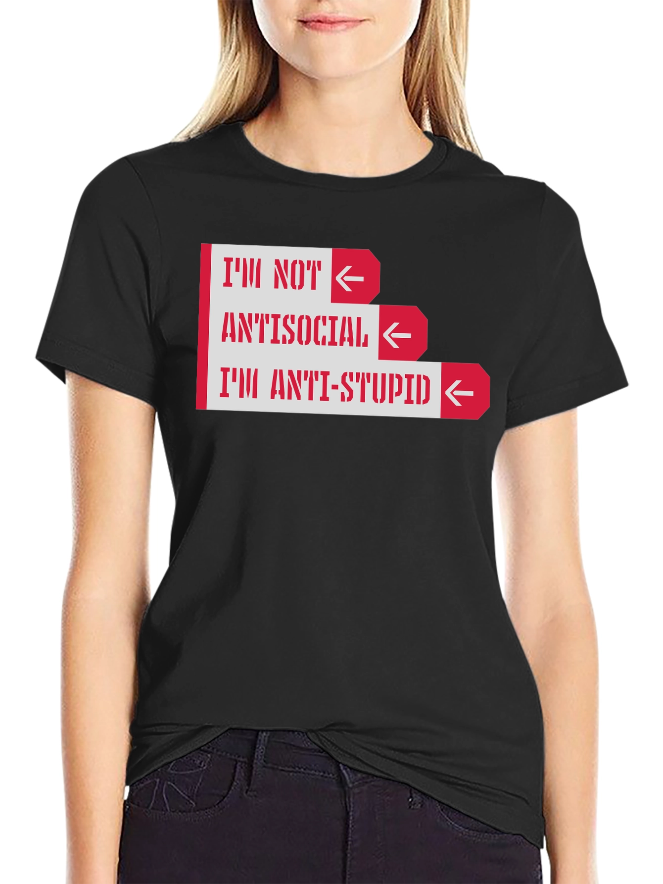 Black Anti-Stupid Graphic T-Shirt -  Funny Slogan Tee view 2