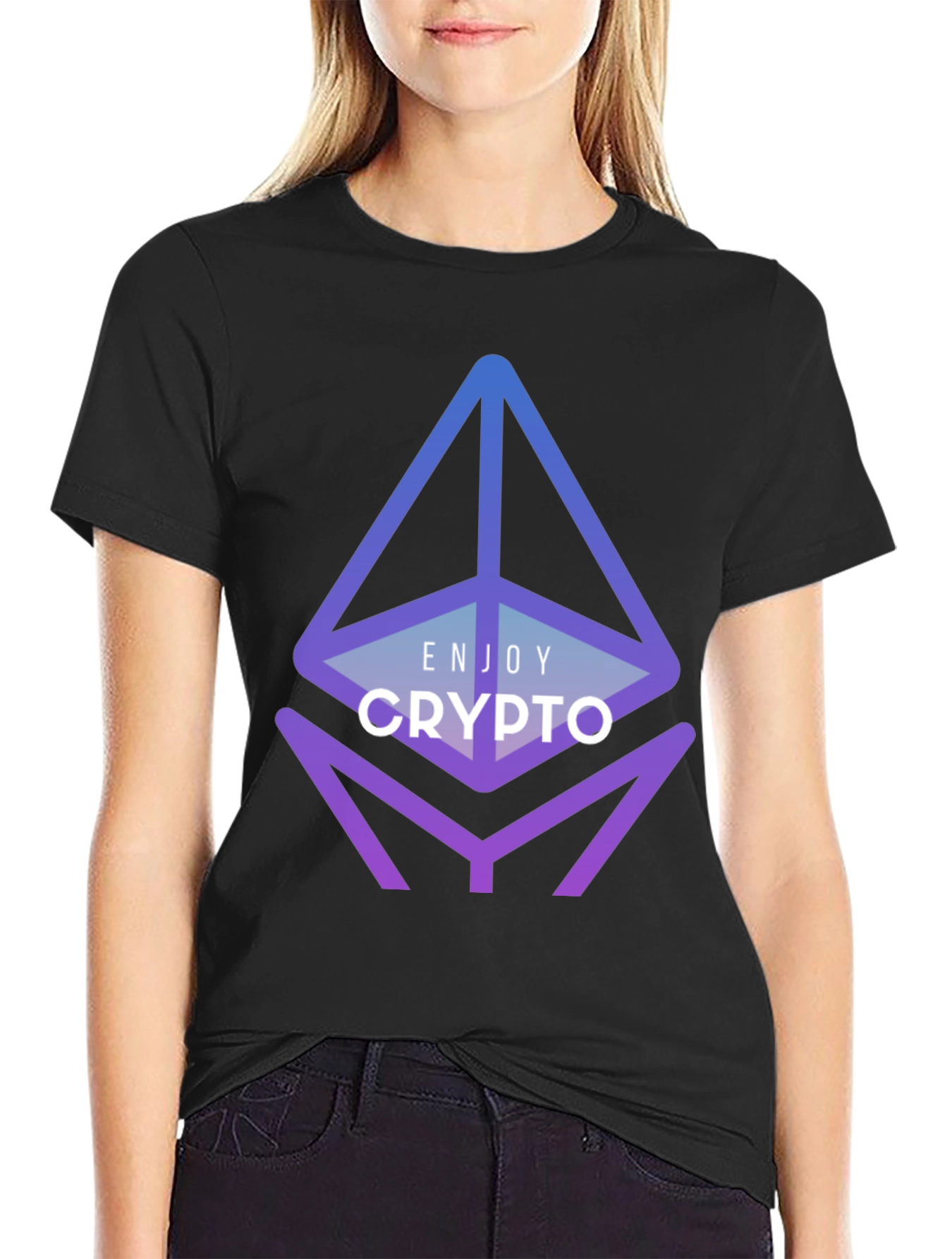 Black Enjoy Crypto Black T-Shirt - Ethereum Design view 2